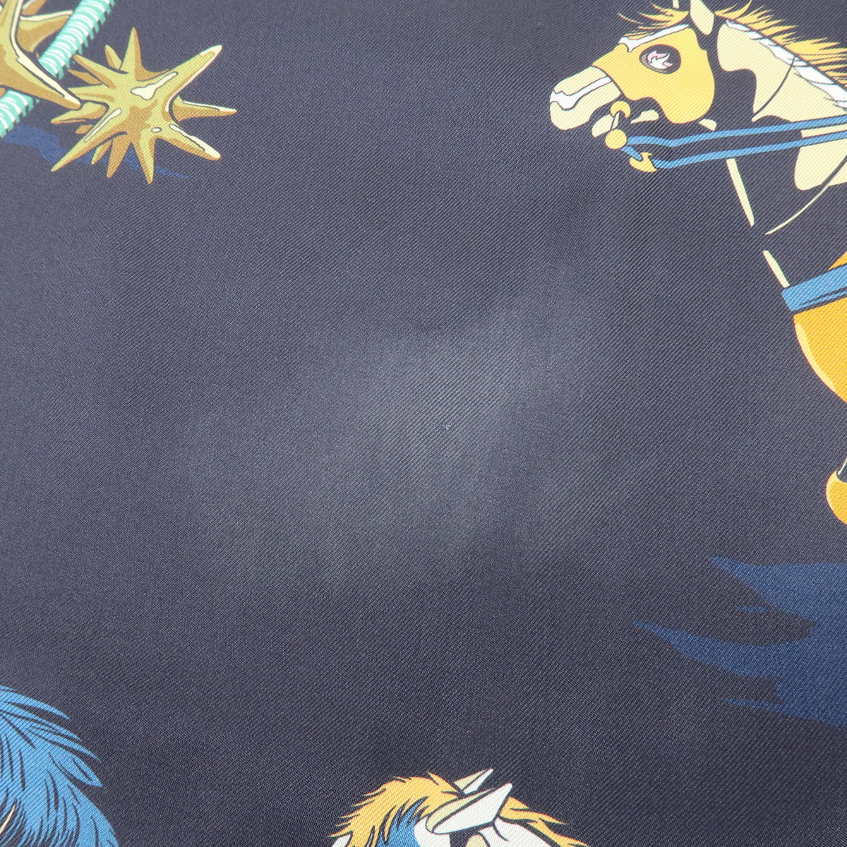 HERMES Carre Double Face 90 Silk 100% Scarf Les Mustangs Marble Navy