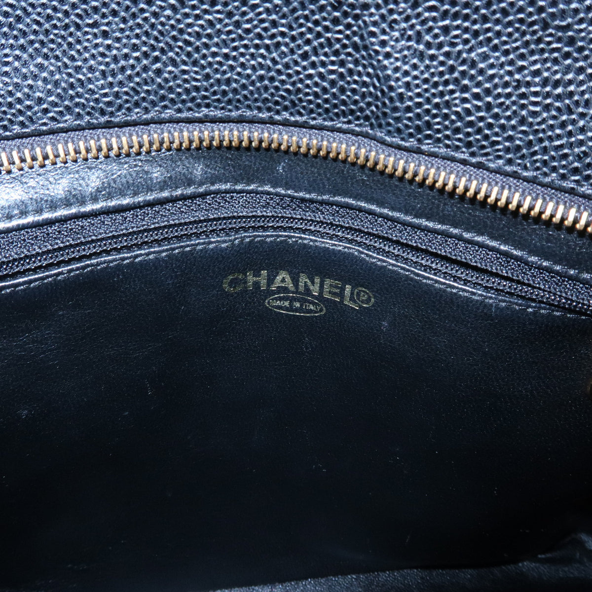 CHANEL Matelasse COCO Mark Caviarskin Medallion Tote Bag Black A01804