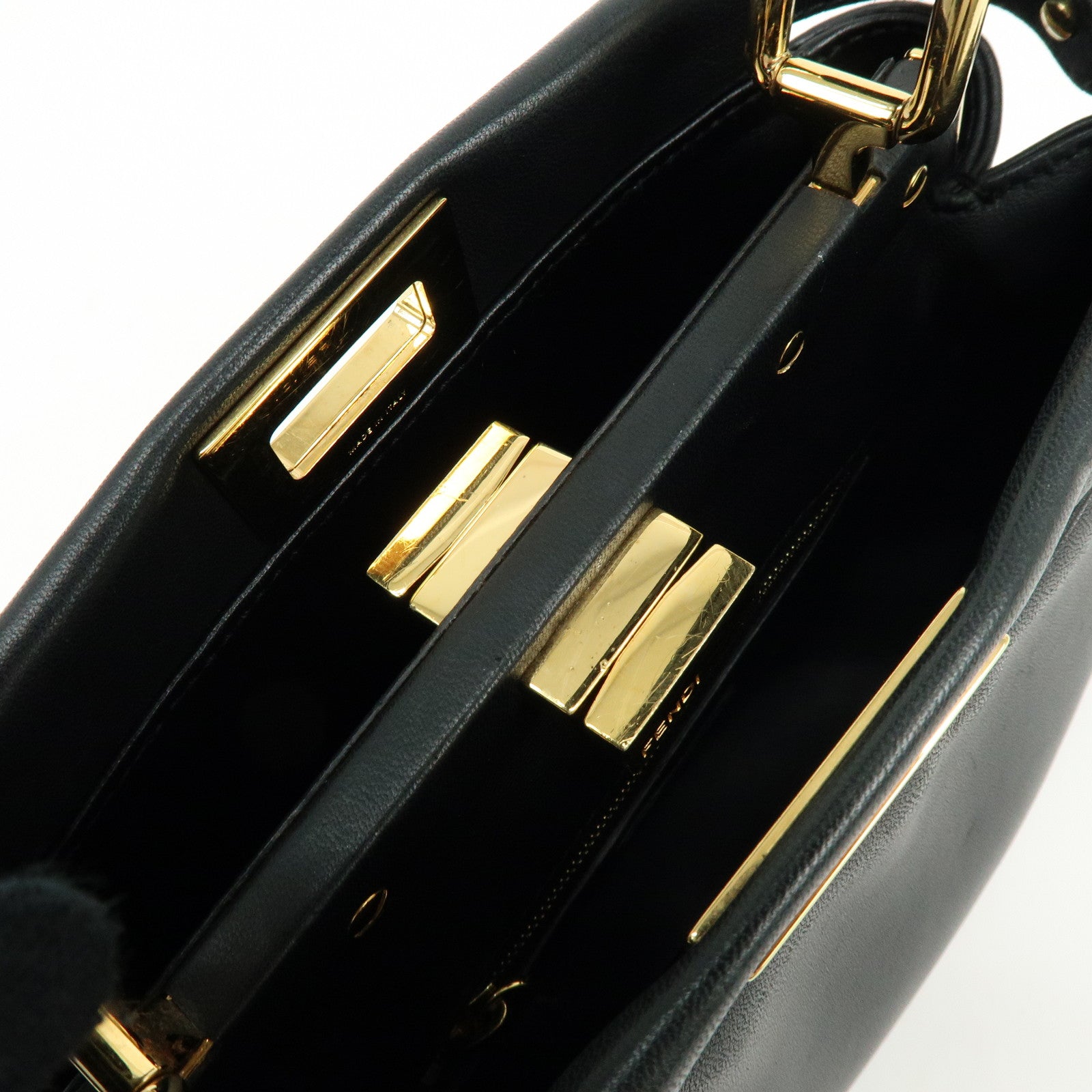 FENDI Peekaboo Mini Leather 2Way Hand Bag Shoulder Bag Black 8BN244