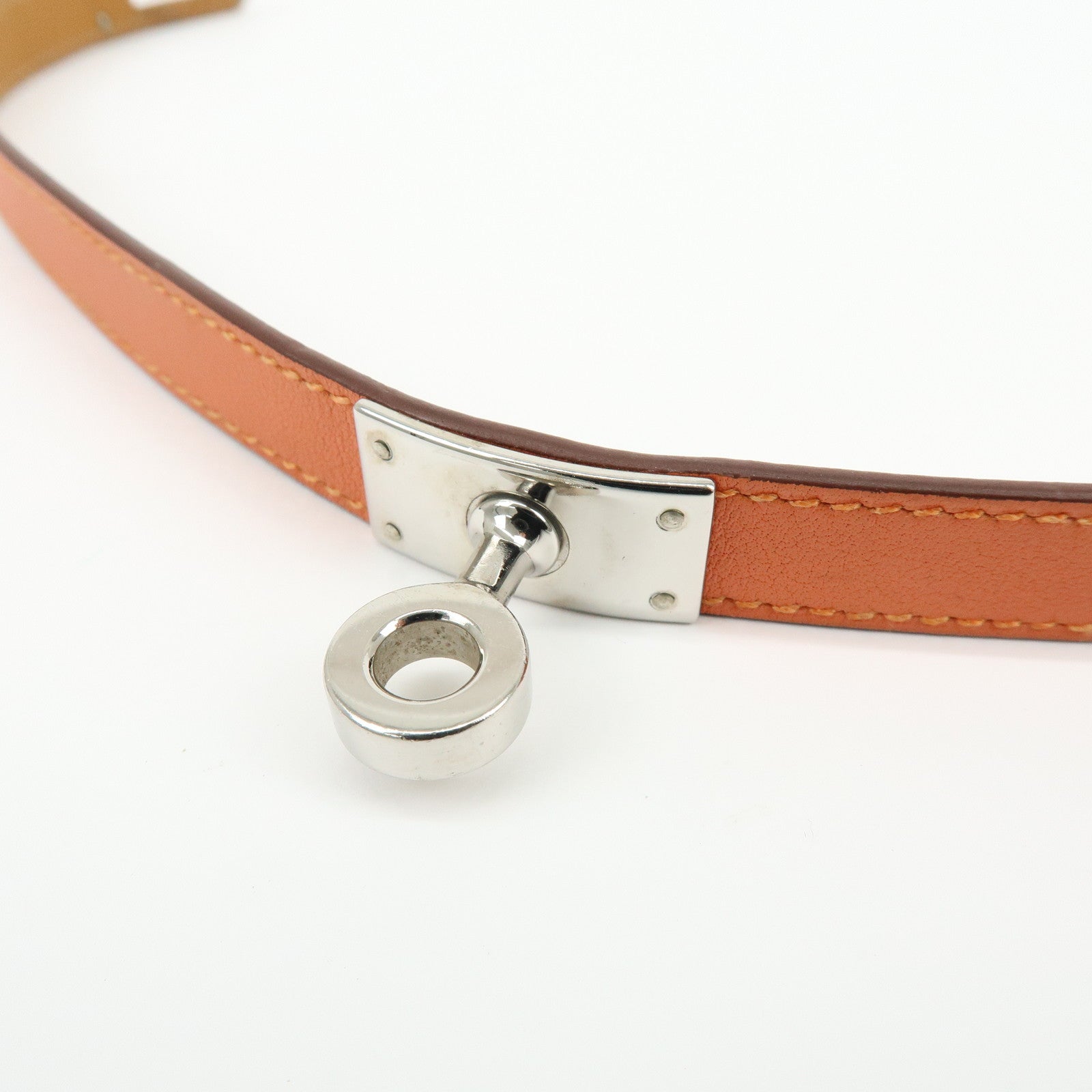 HERMES Kelly Double Tour Leather Bangle Bracelet ☐P Stamped Orange