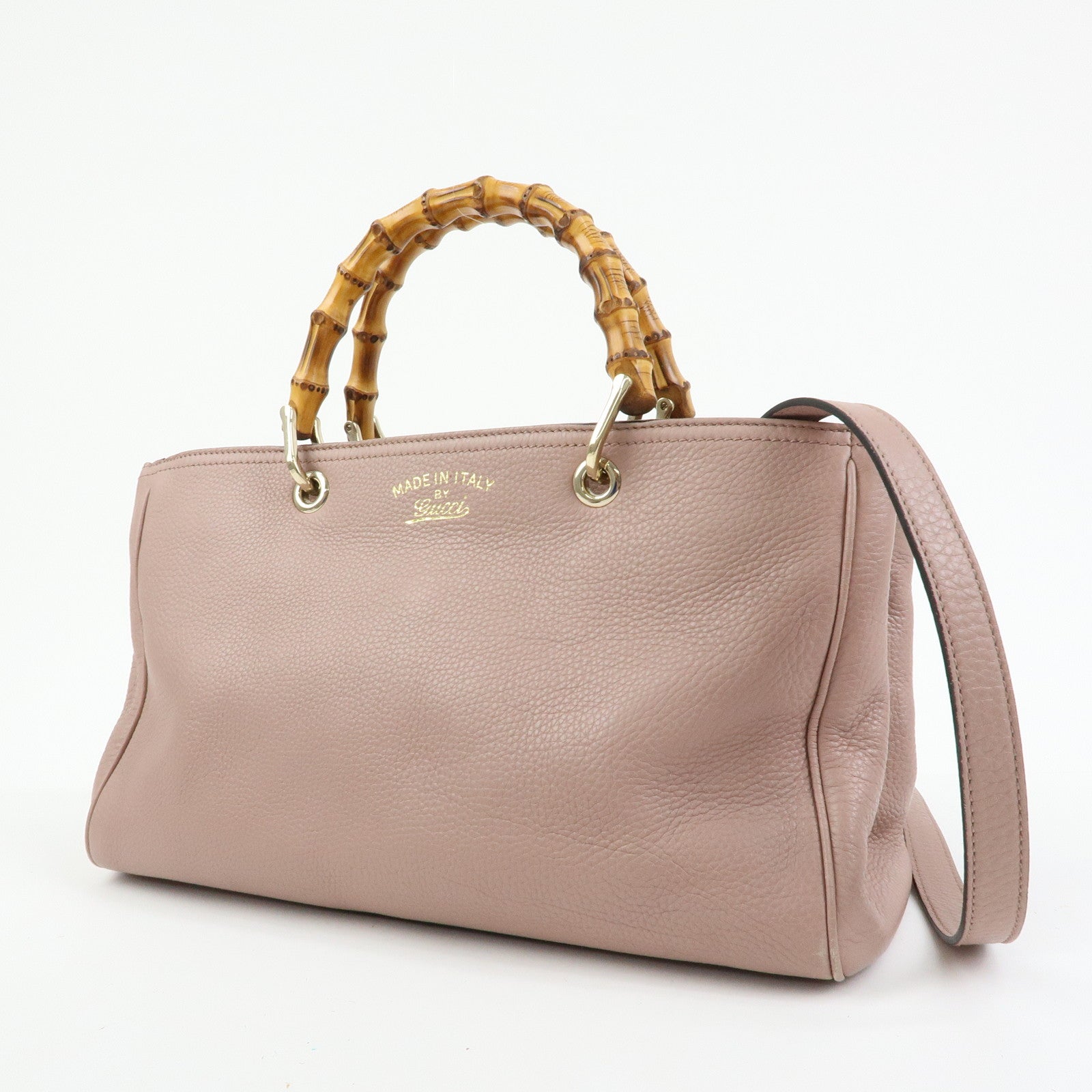 GUCCI Bamboo Shopper Medium 2Way Bag Shoulder Bag Pink Beige 323660