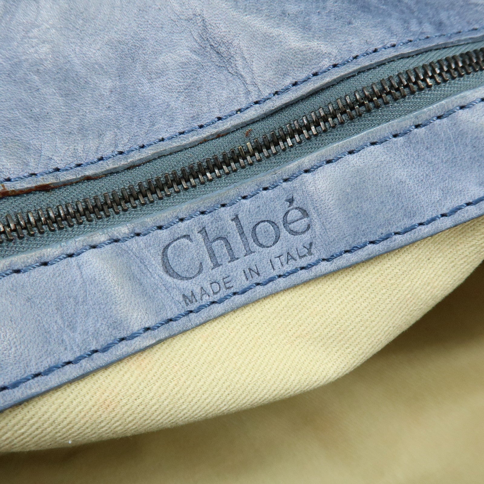 Chloe Silverado Leather Hand Bag Tote Bag Blaided Studs Brown Blue