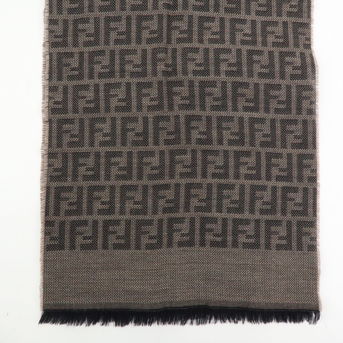 FENDI Zucca Lot of 2 Wool 100% Fringe Scarf Brown Blue