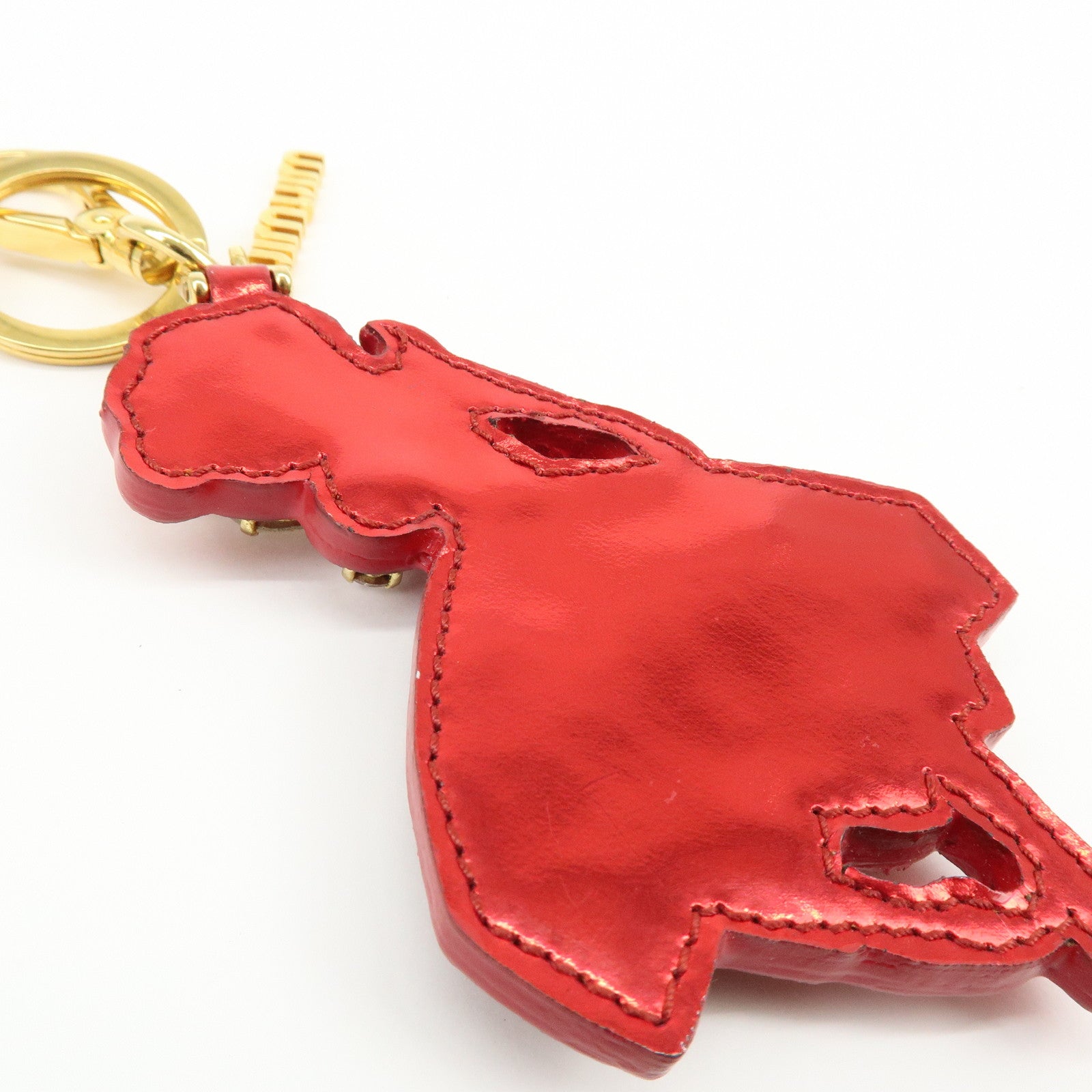 MIU MIU Patent Leather RhineStone Bag Charm Key Chain Ballerina Red