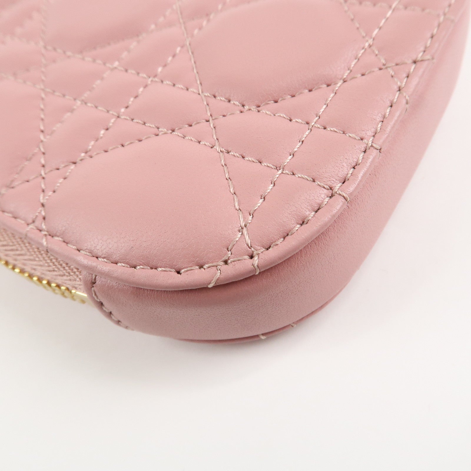 Christian Dior Cannage Leather Phone Holder Shoulder Bag Pink Used