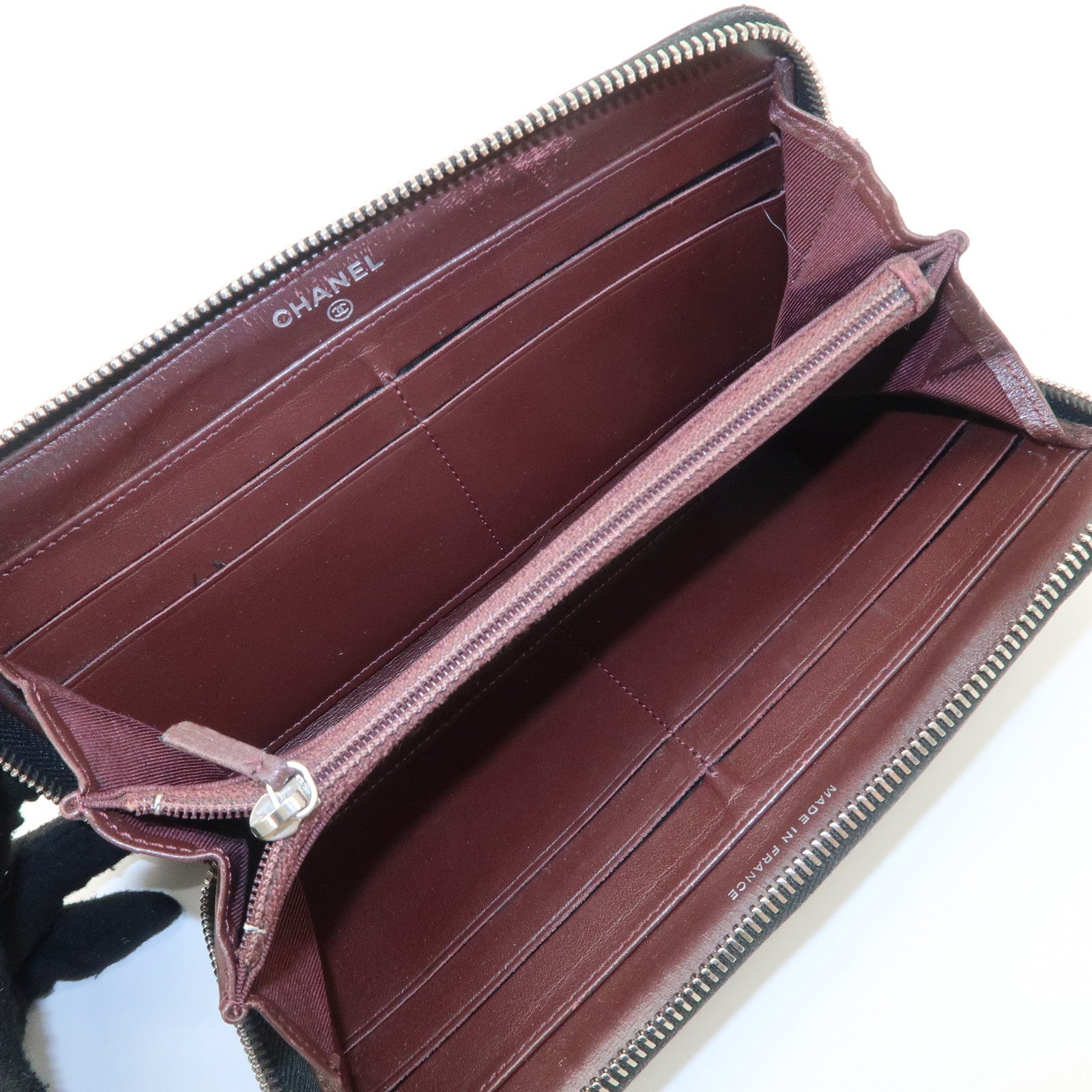 CHANEL COCO Mark Matelasse Caviarskin Zip Around Long Wallet A50097 Used