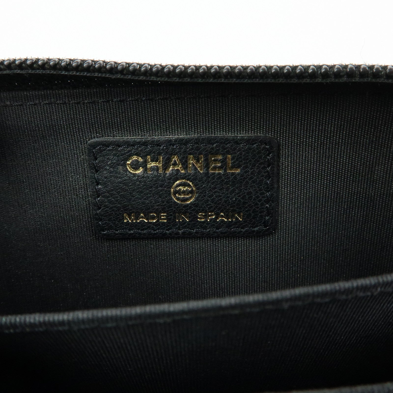CHANEL COCO Mark Calf Skin Round Zippy Compact Wallet Black