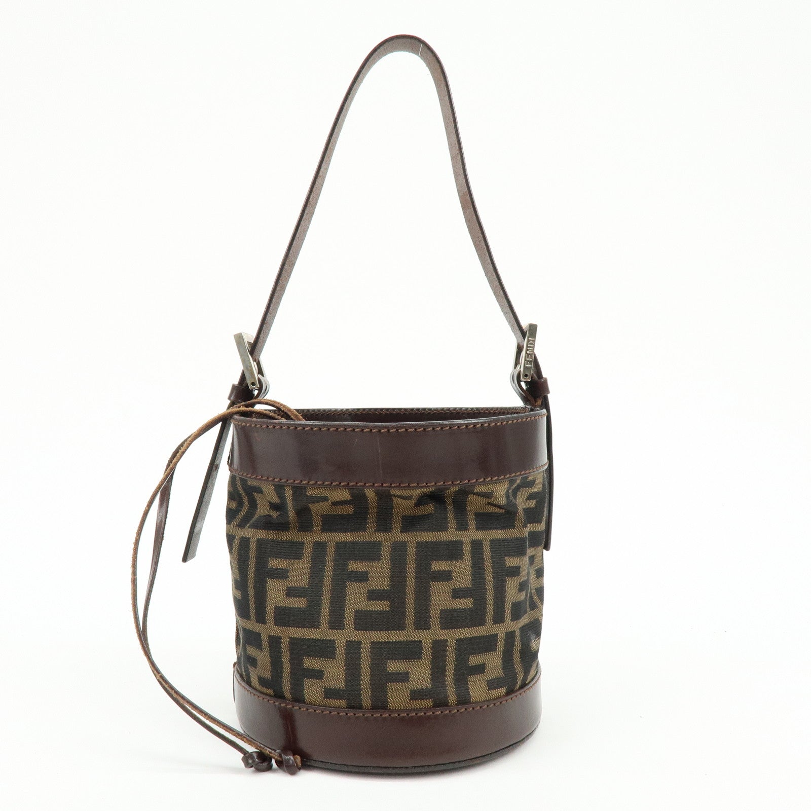 FENDI Zucca Canvas Leather Hand Bag Bucket Bag Brown 16325