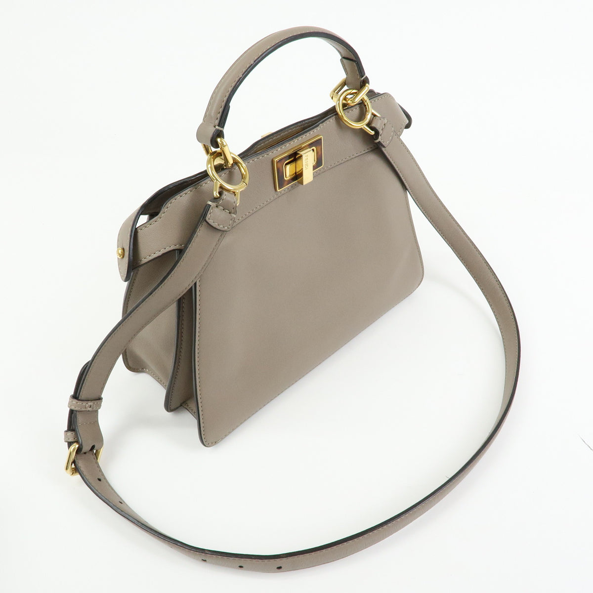 FENDI Peek a Boo ISeeU Small Leather 2Way Bag Hand Bag Greige 8BN327