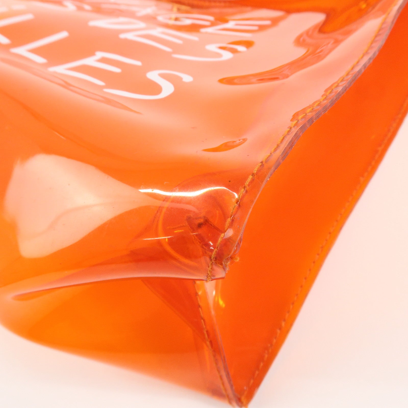 HERMES Vinyl Kelly Hand Bag Clear Orange Gold Hardware Used