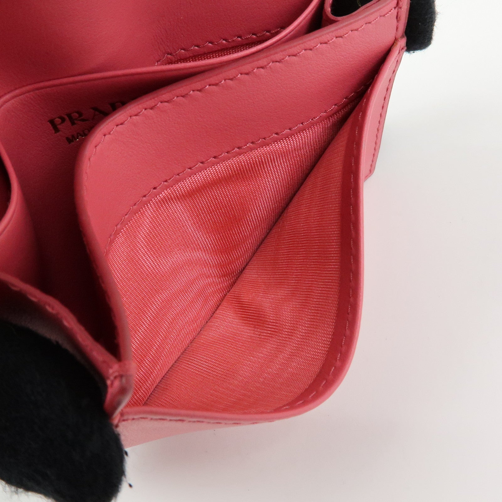 PRADA Ribbon Motif Saffiano Leather Card Case Card Holder Pink