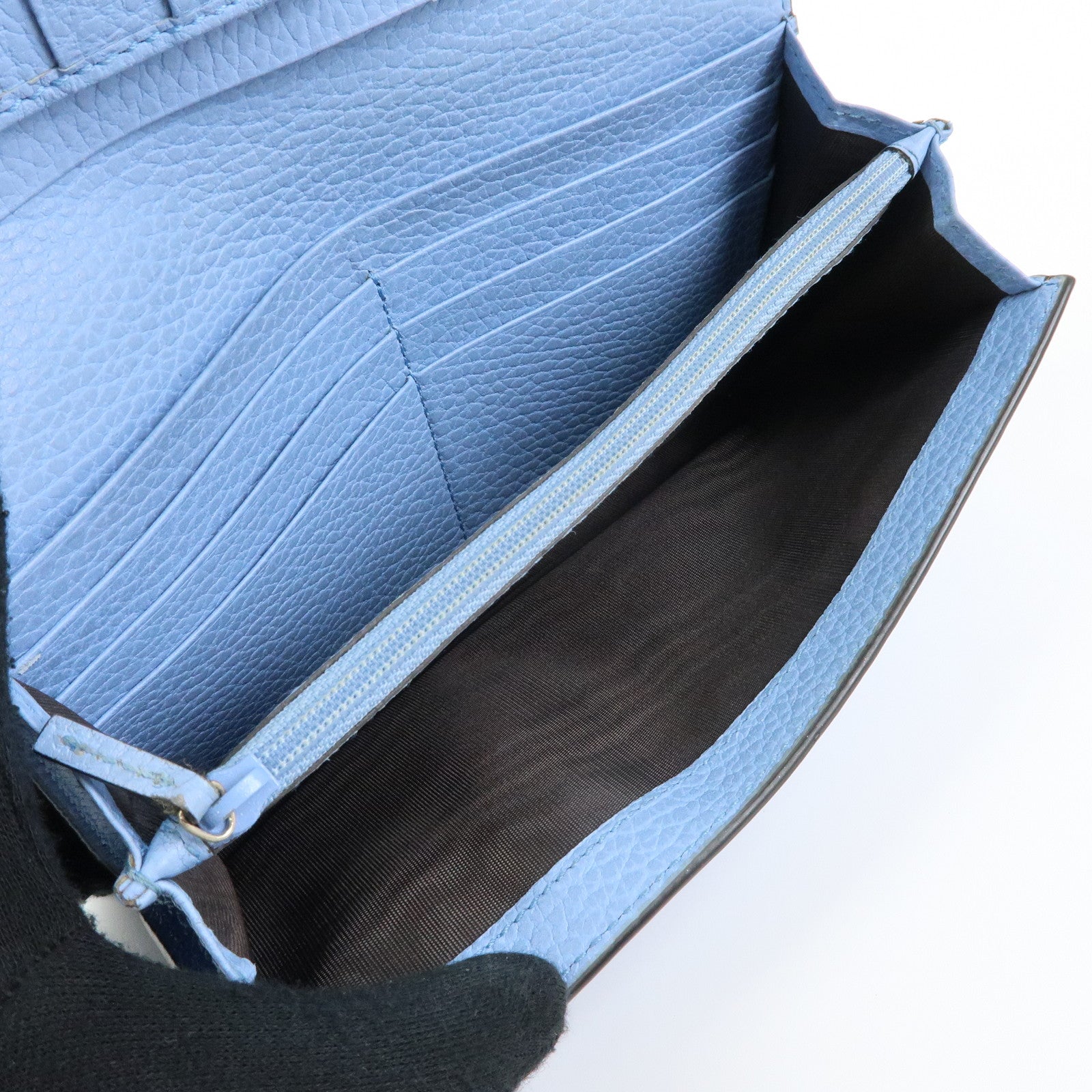 GUCCI Interlocking G Leather Flap Bi-fold Long Wallet Light Blue 449279