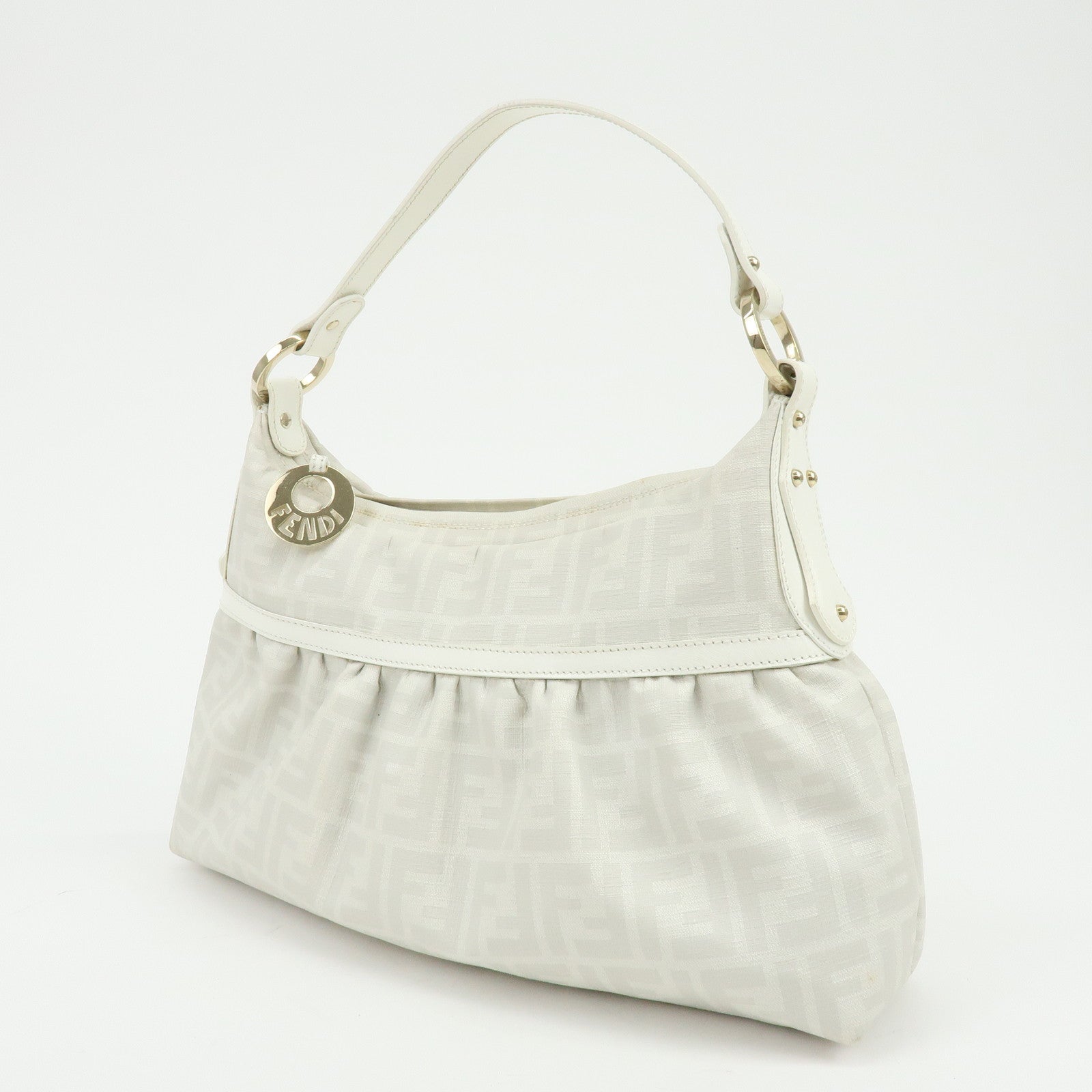 FENDI Zucca PVC Leather Shoulder Bag Hand Bag White 8BR448