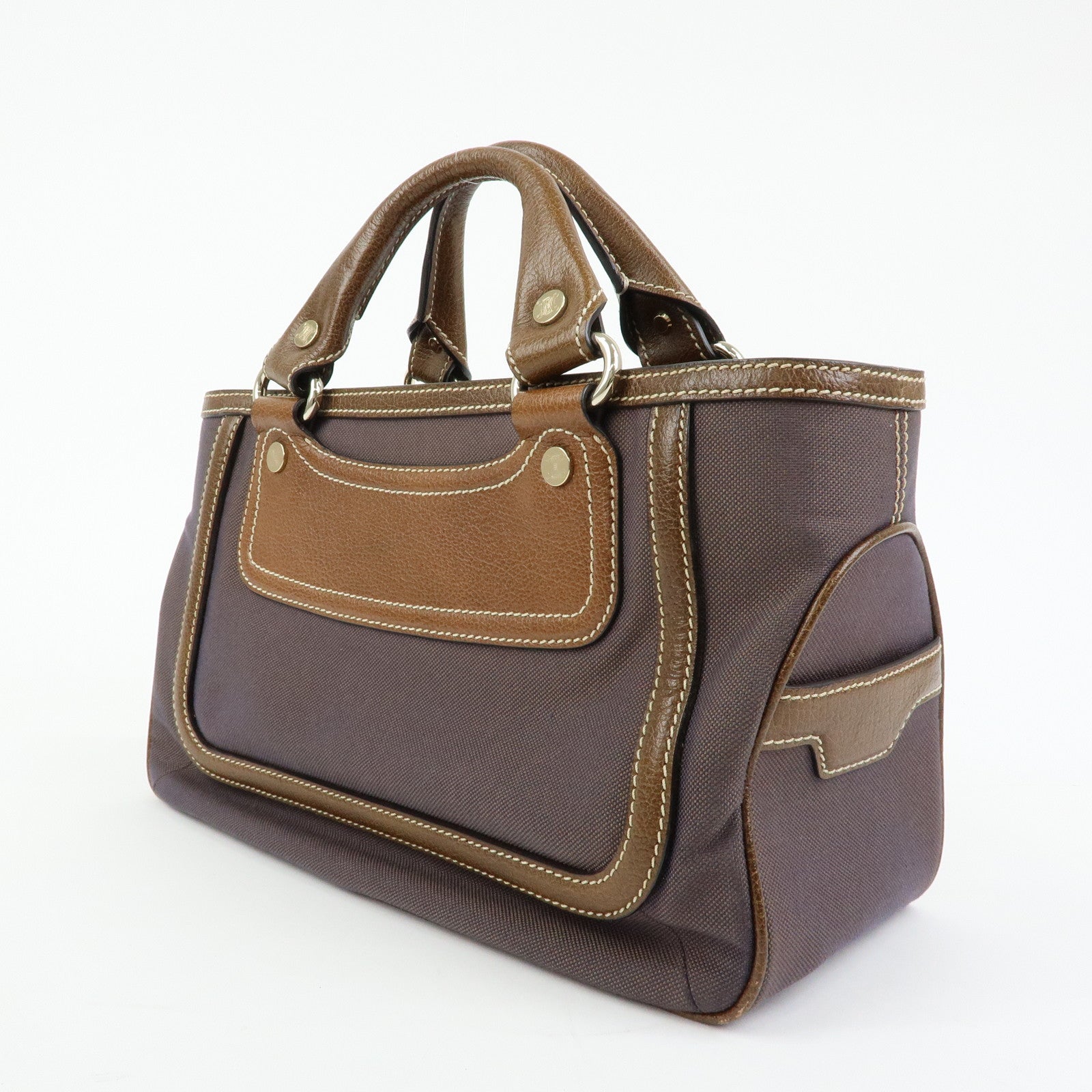 CELINE Boogie Bag Canvas Leather Hand Bag Tote Bag Brown