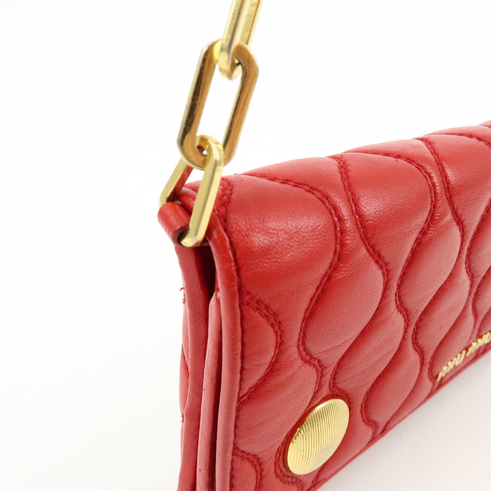 MIU MIU Nappa Leather Chain Long Wallet Shoulder Bag Red