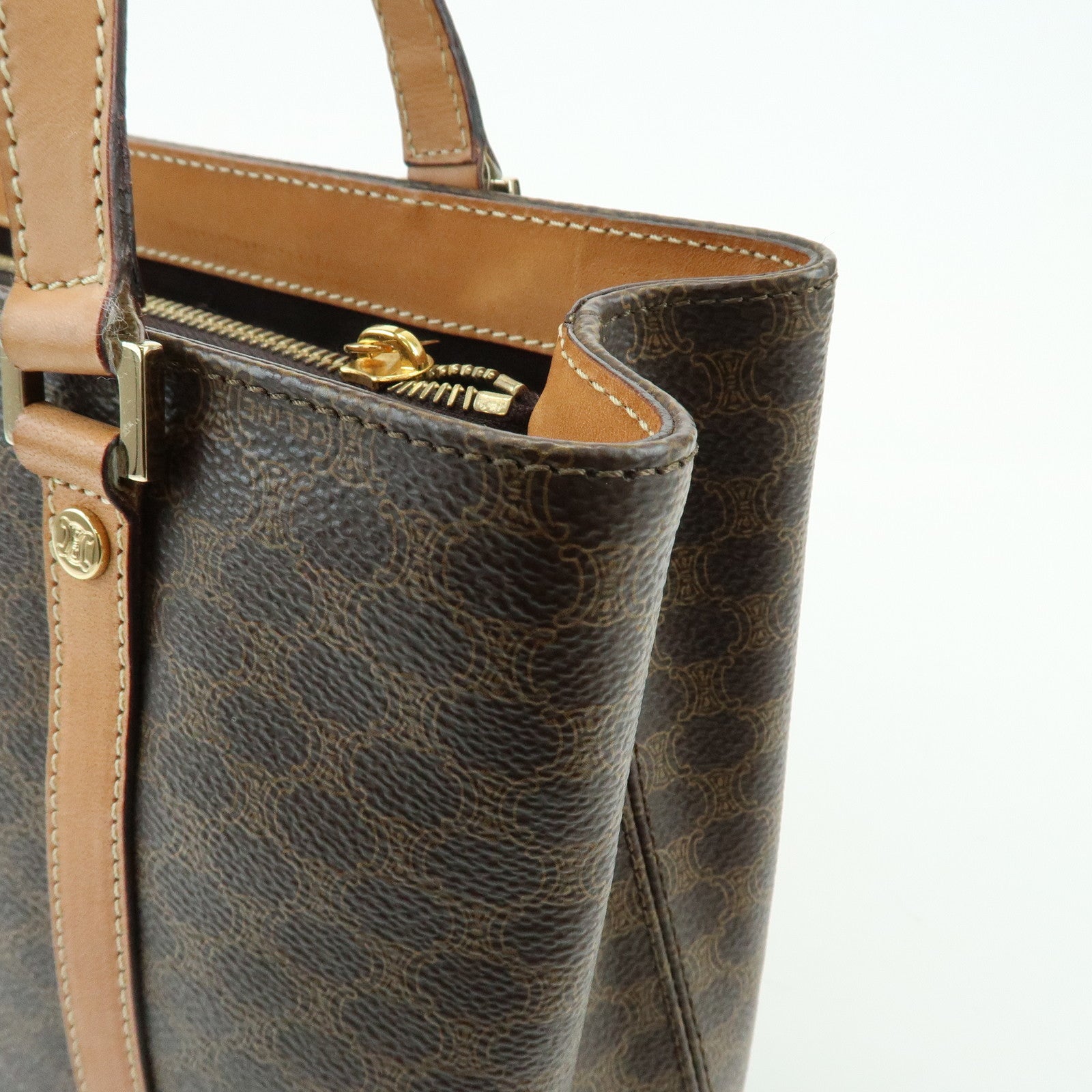 CELINE Macadam Leather Hand Bag Tote Bag Brown