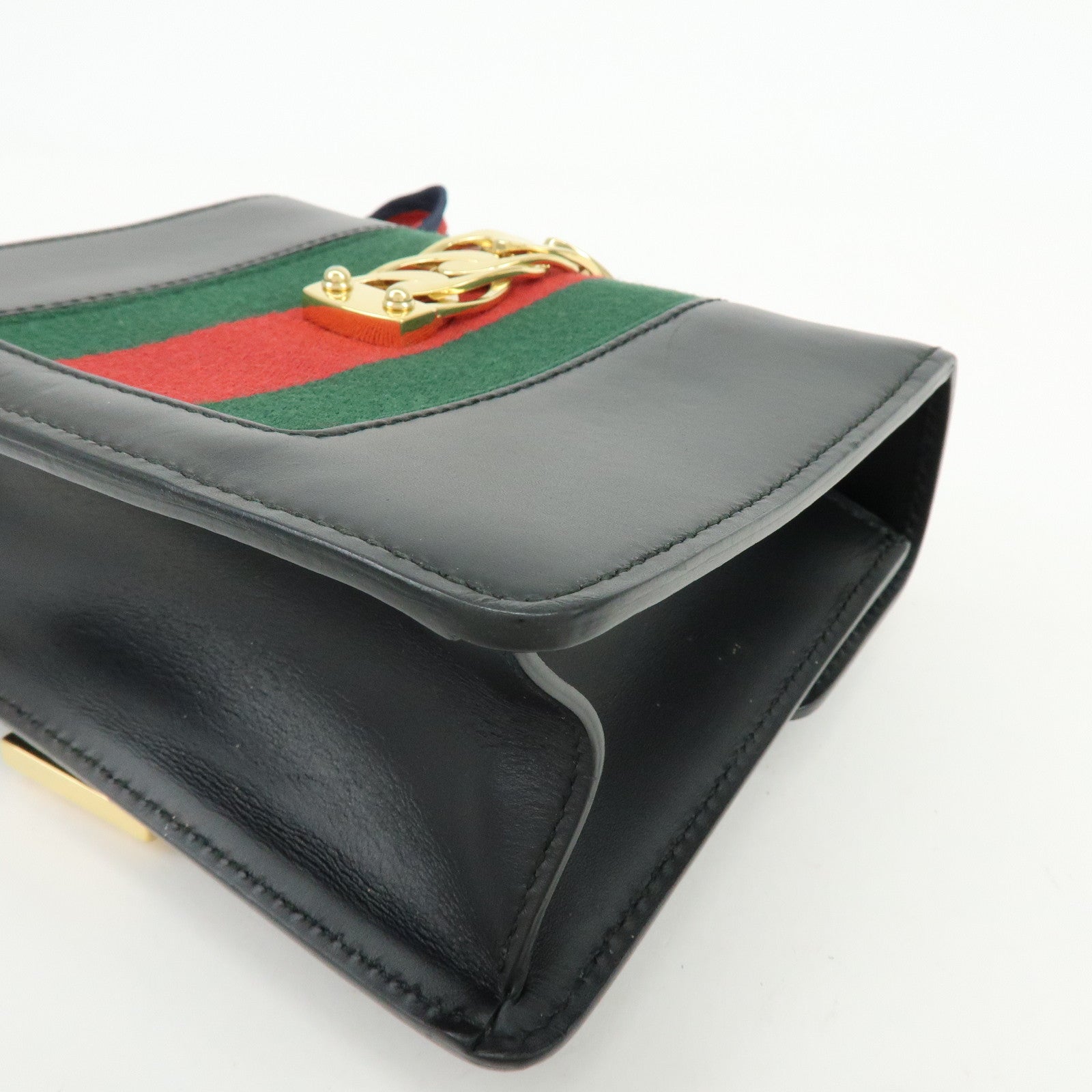 GUCCI Sylvie Sherry Calf Leather Chain Shoulder Bag Black 431666