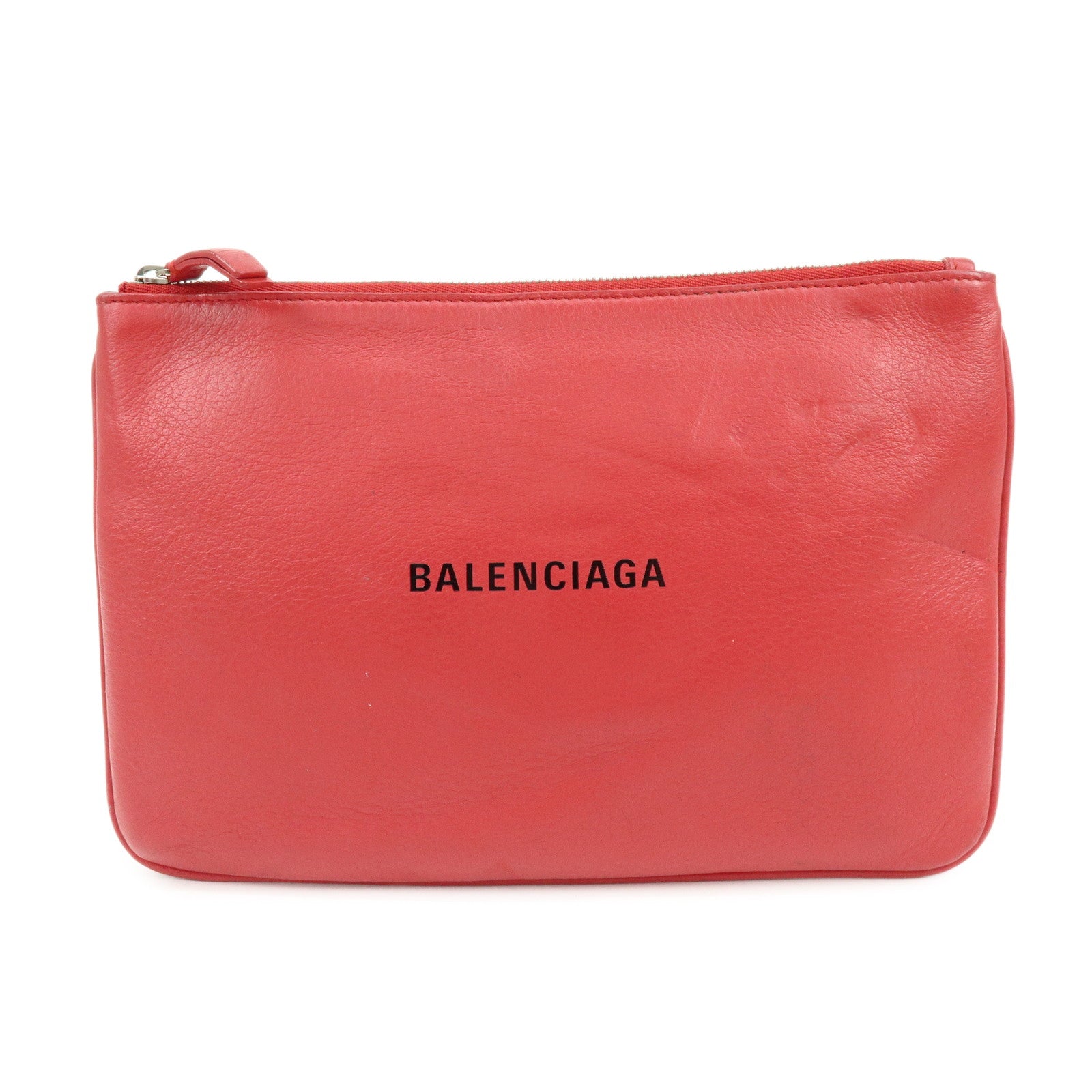 BALENCIAGA Leather Everyday Pouch Clutch Bag Flat Pouch Red 551992