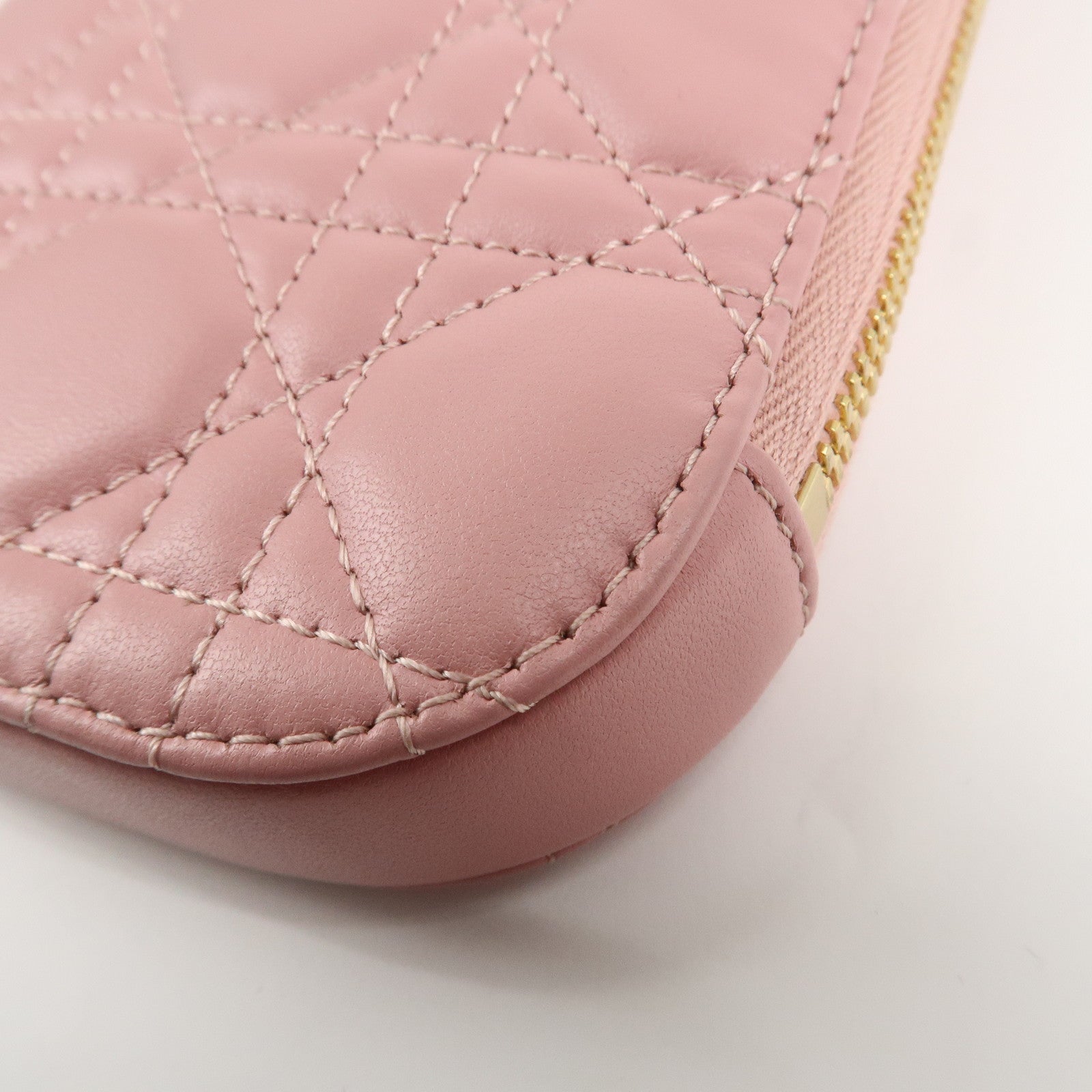 Christian Dior Cannage Leather Phone Holder Shoulder Bag Pink Used