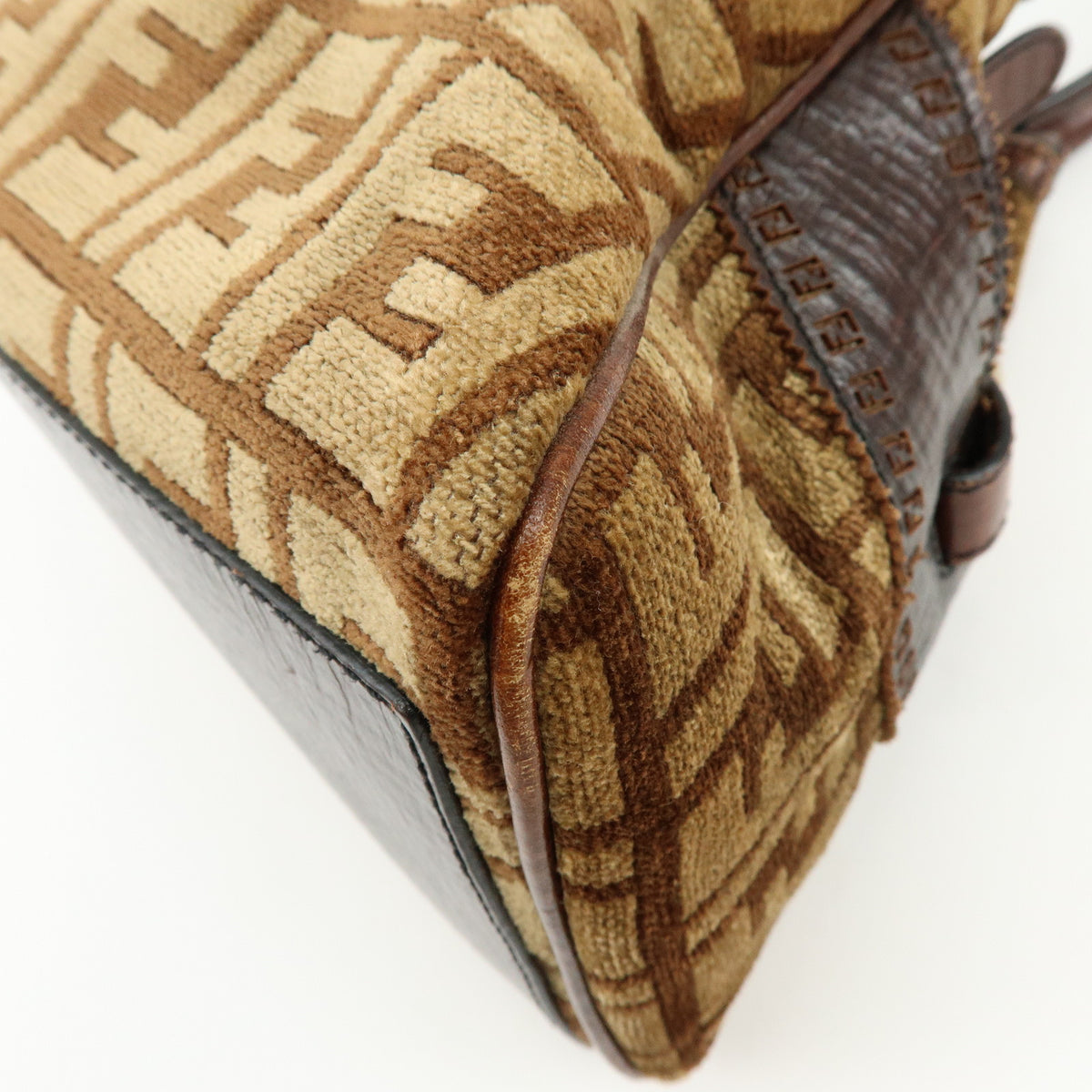 FENDI Zucca Etnico Velour Leather Tote Bag Shoulder Bag Brown 8BN157