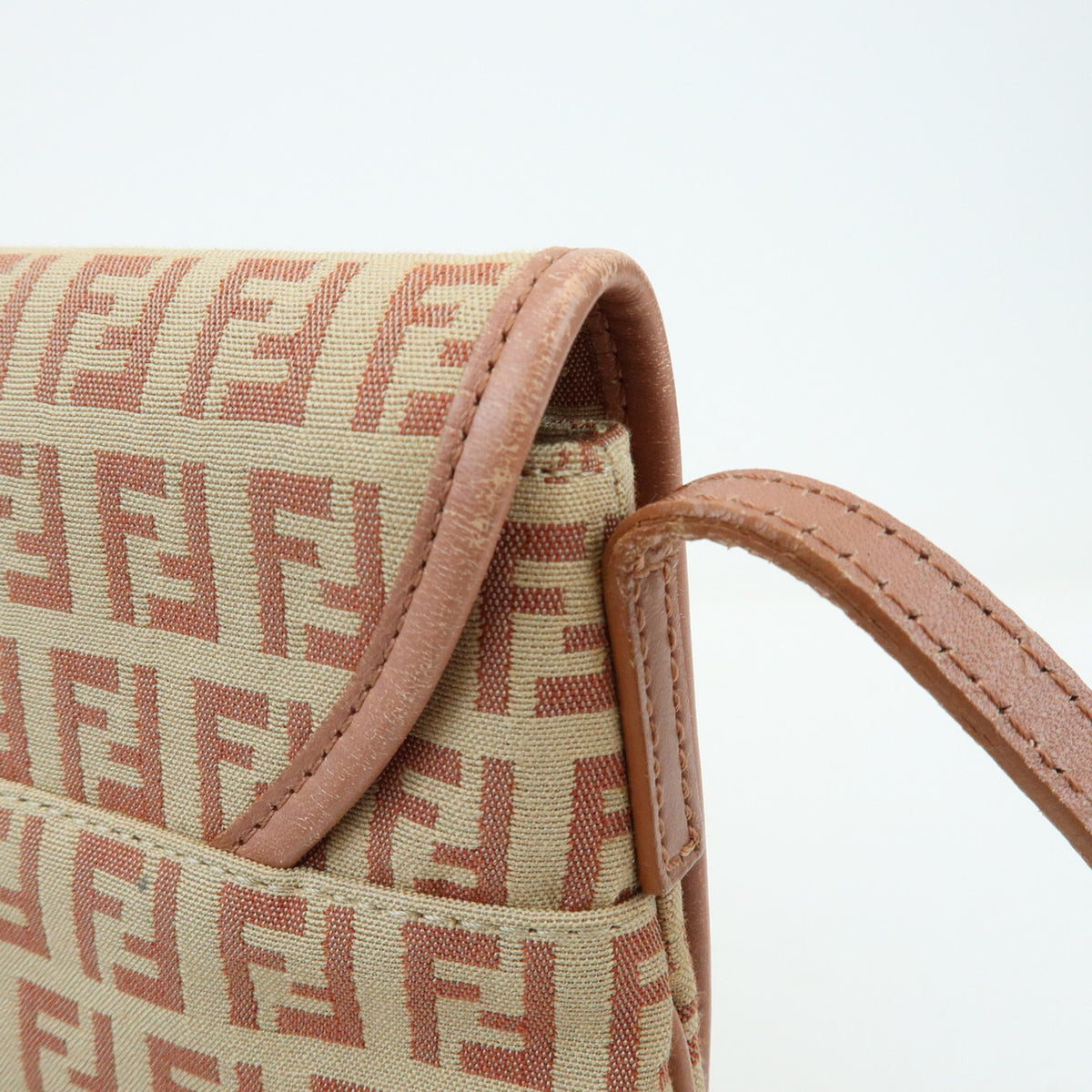 FENDI Zucchino Canvas Leather Shoulder Crossbody Bag Beige Pink 8BT052
