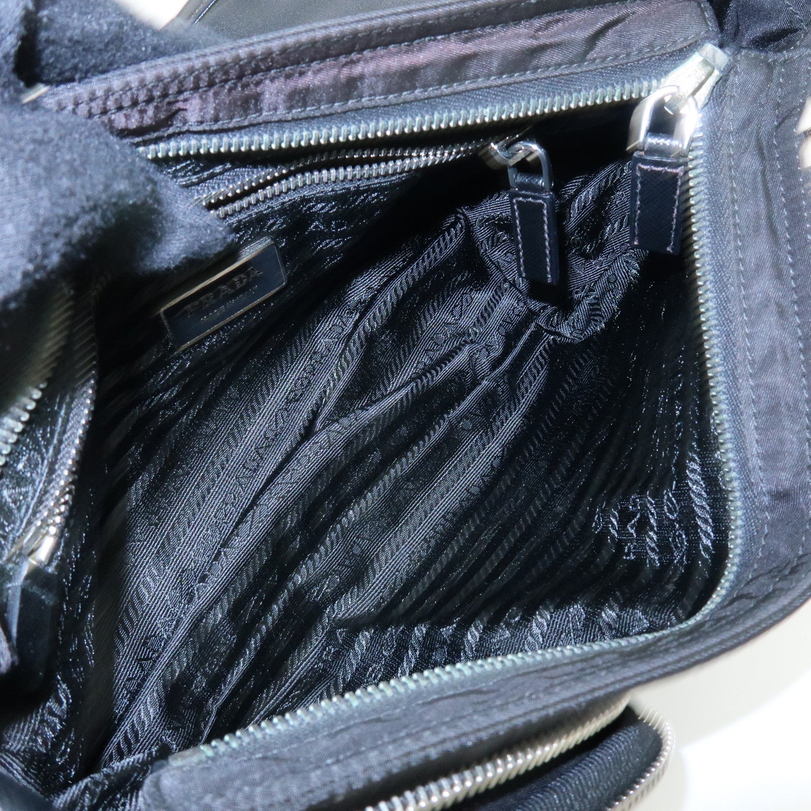 PRADA Triangle Logo Nylon Saffiano Leather Shoulder Bag Black BT0464