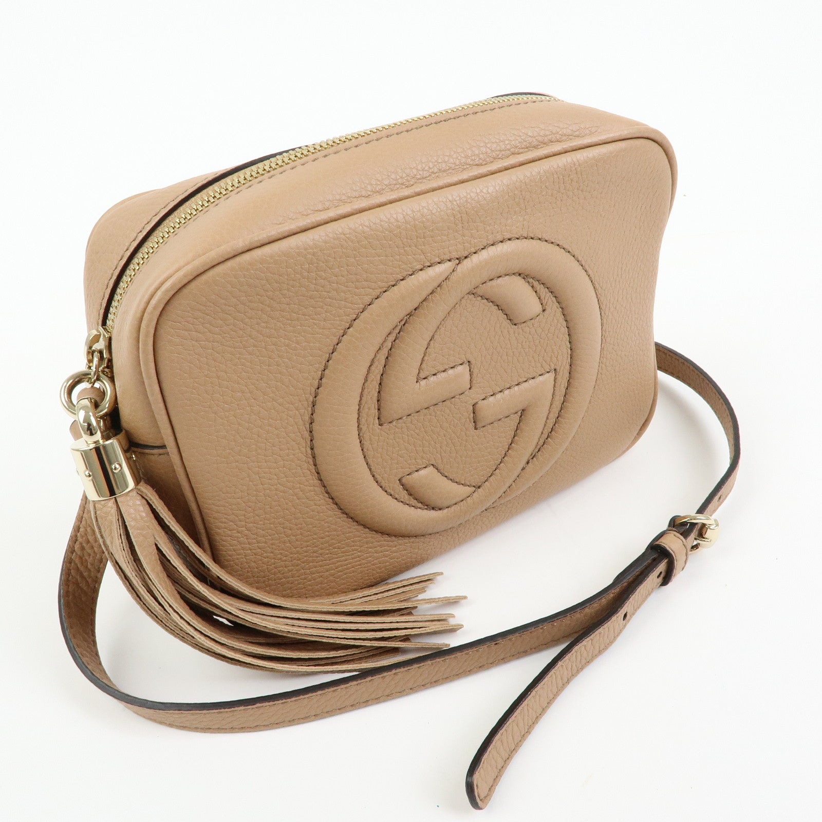 GUCCI SOHO Interlocking G Leather Small Disco Bag Beige 308364