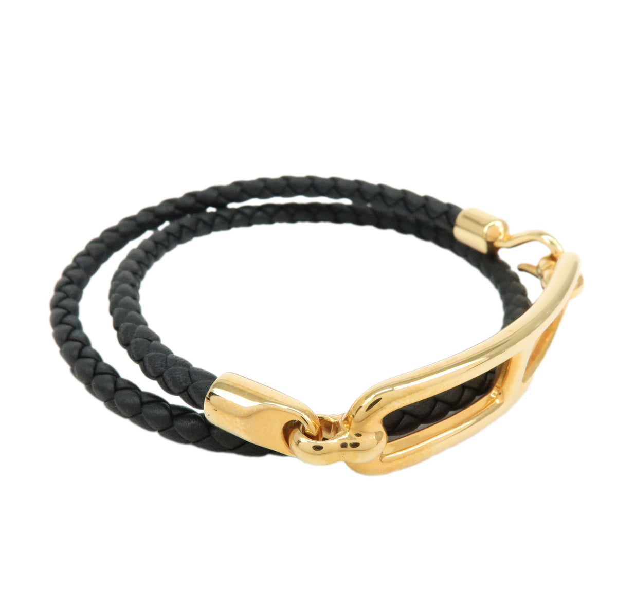 HERMES Veau Swift Leather Roulis Double Tour Bracele Black Gold