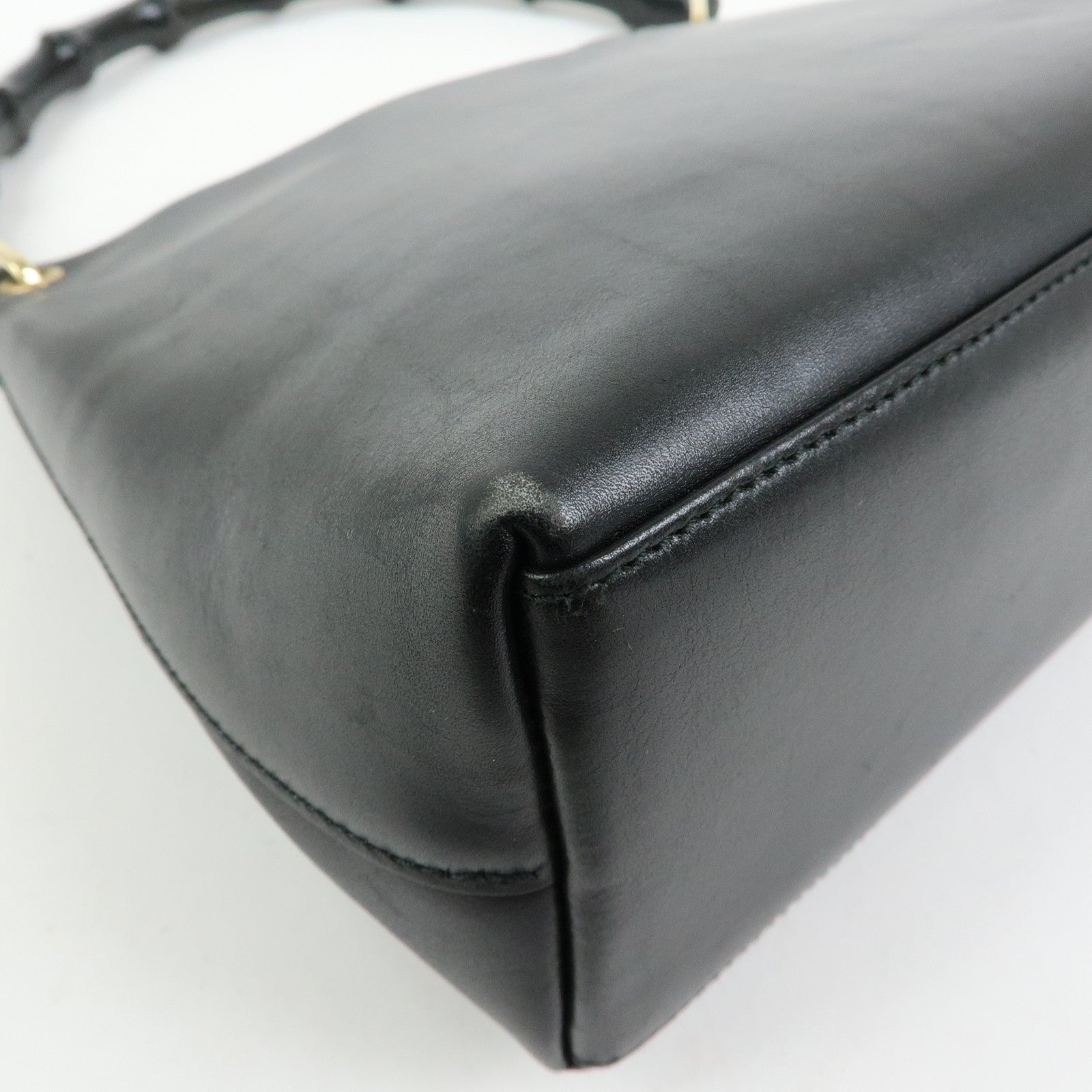 GUCCI Bamboo Leather Shoulder Bag Hand Bag Black 001.2058.1883.0