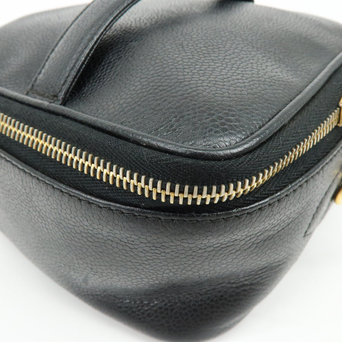 CHANEL COCO Mark Caviarskin Cosmetic Pouch Makeup Case Black