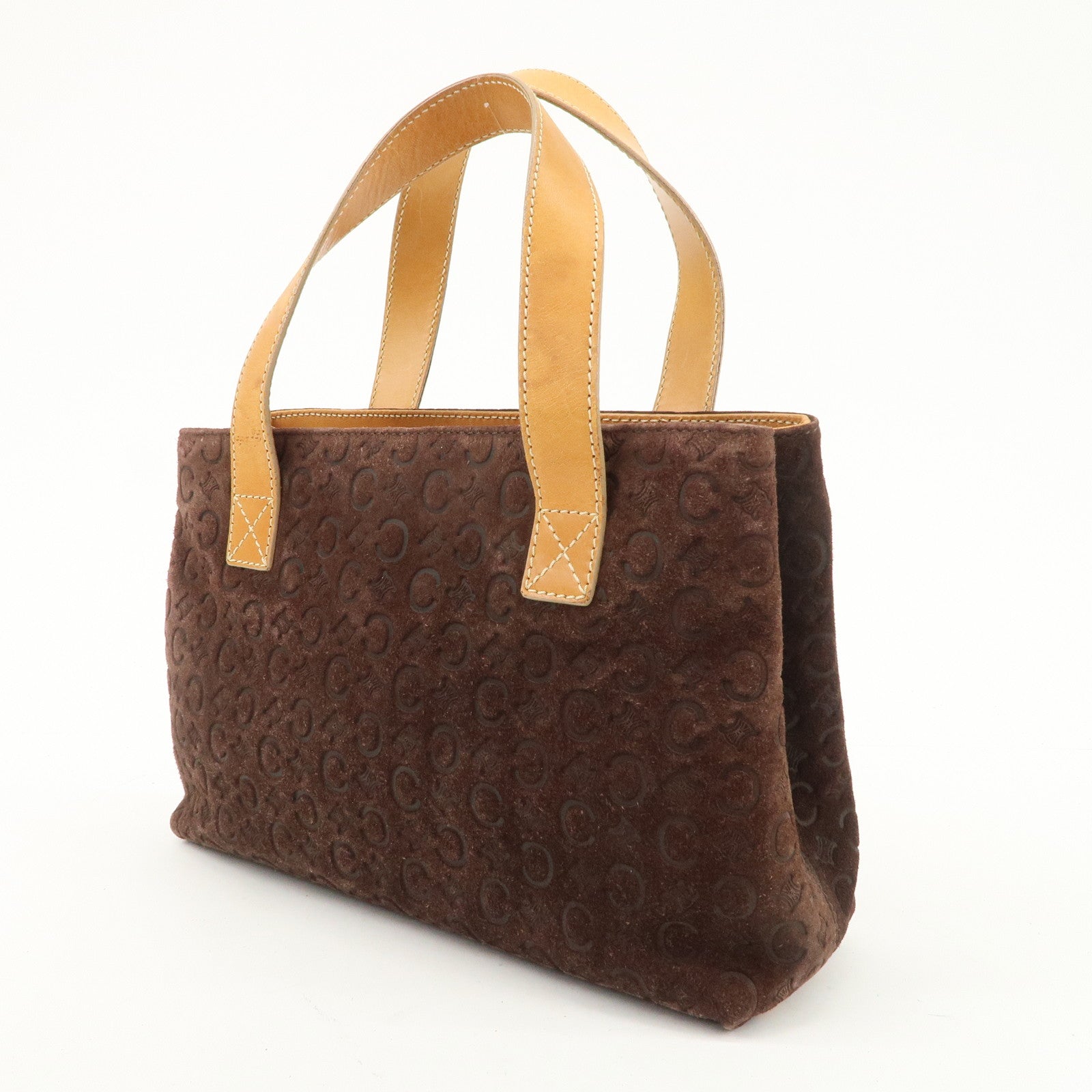 CELINE C Macadam Suede Leather Tote Bag Hand Bag Dark Brown Used