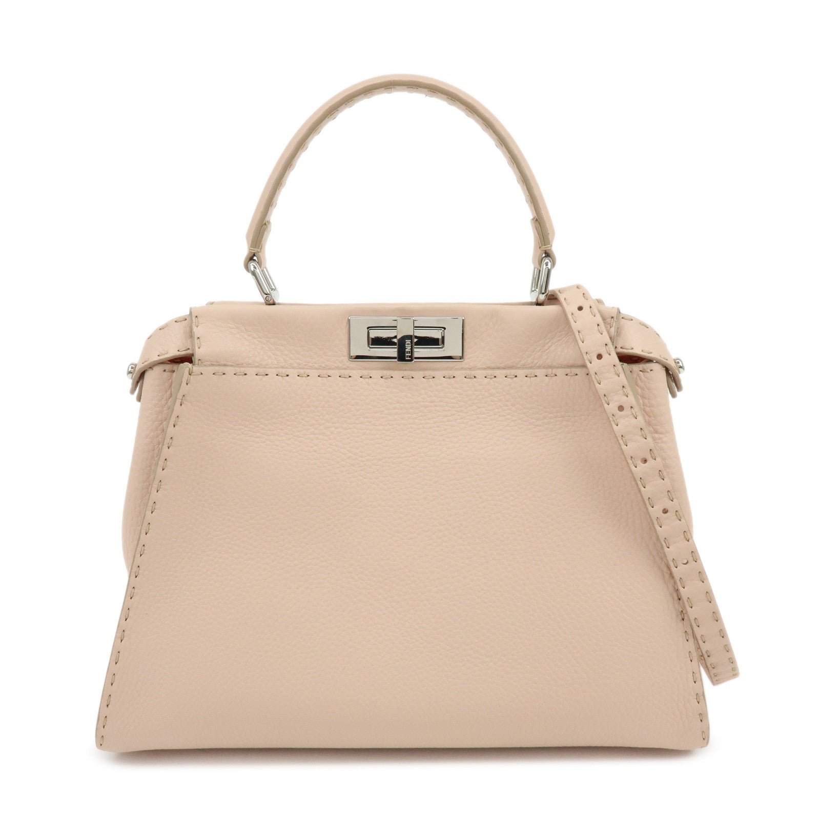 FENDI Peekaboo Calf Leather 2Way Shoulder Hand Bag Pink 8BN226