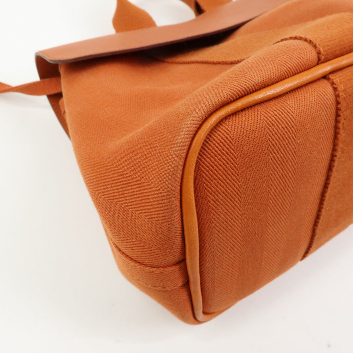 HERMES Valparaiso MM Toile Chevron Leather Tote Bag Hand Bag Orange