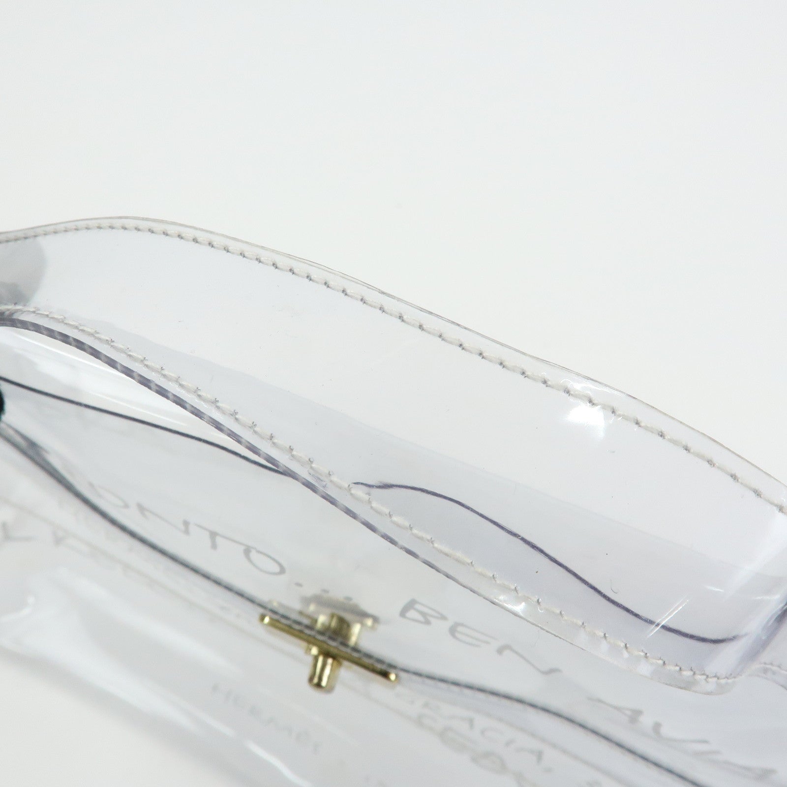 HERMES Kelly Vinyl Hand Bag Clear Transparent Gold