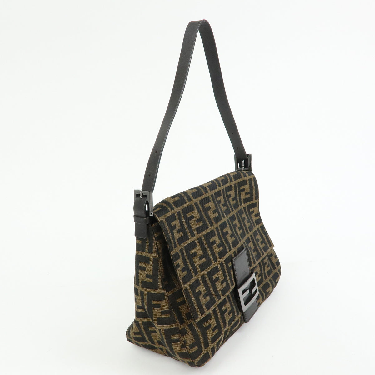 FENDI Mamma Baguette Zucca Canvas Leather Shoulder Bag Brown 8BR001