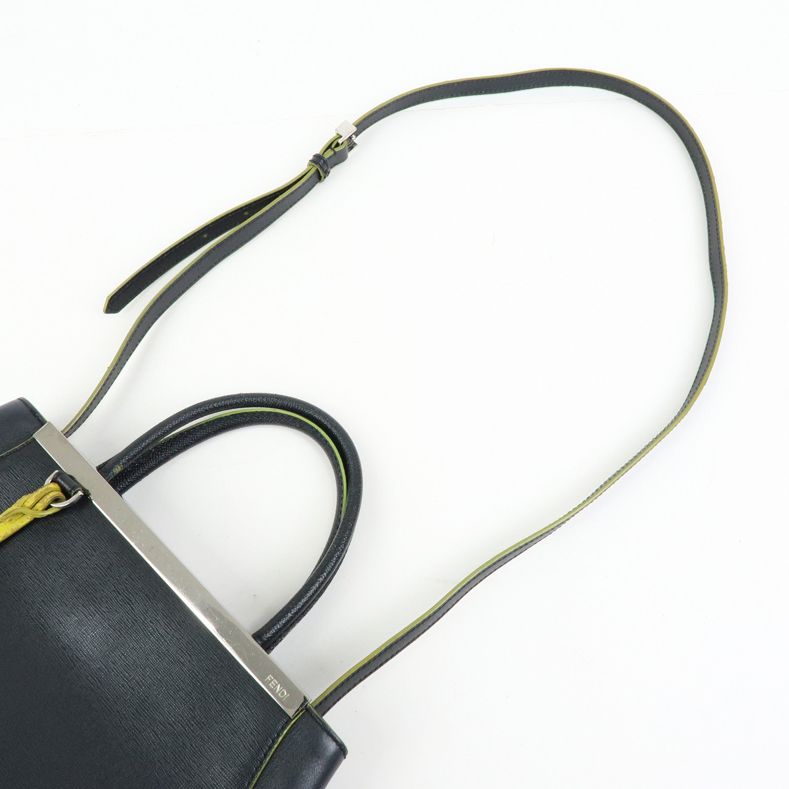 FENDI Petite 2Jours Leather 2Way Bag Hand Bag Shoulder Bag Black 8BH253