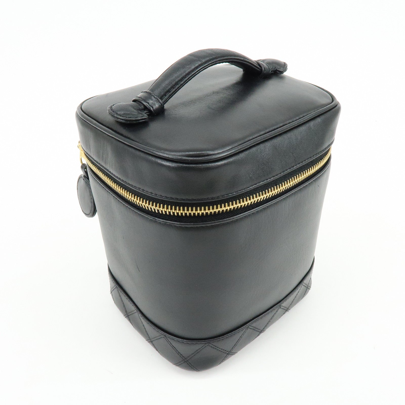 CHANEL Bicolore Lamb Skin Vanity Bag Hand Bag Black A01619