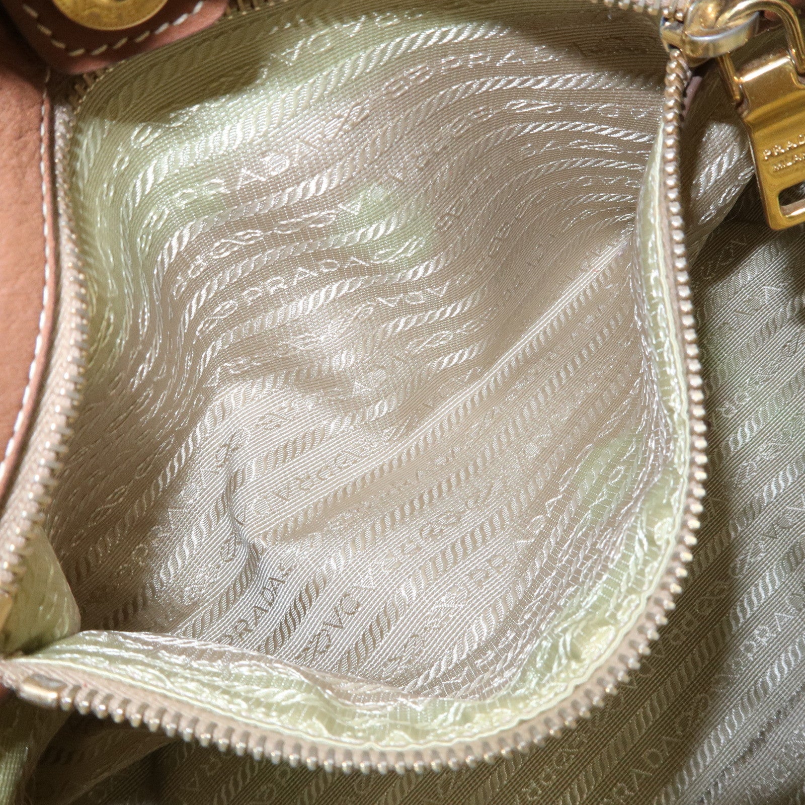 PRADA Logo Jacquard Leather Tote Bag Hand Bag Brown BR4635 Used