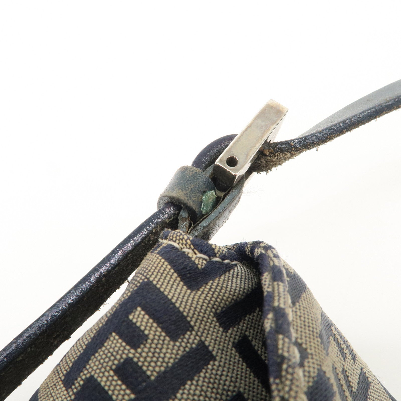FENDI Zucchino Canvas Leather Shoulder Bag Hand Bag Grey Navy 26796 Used