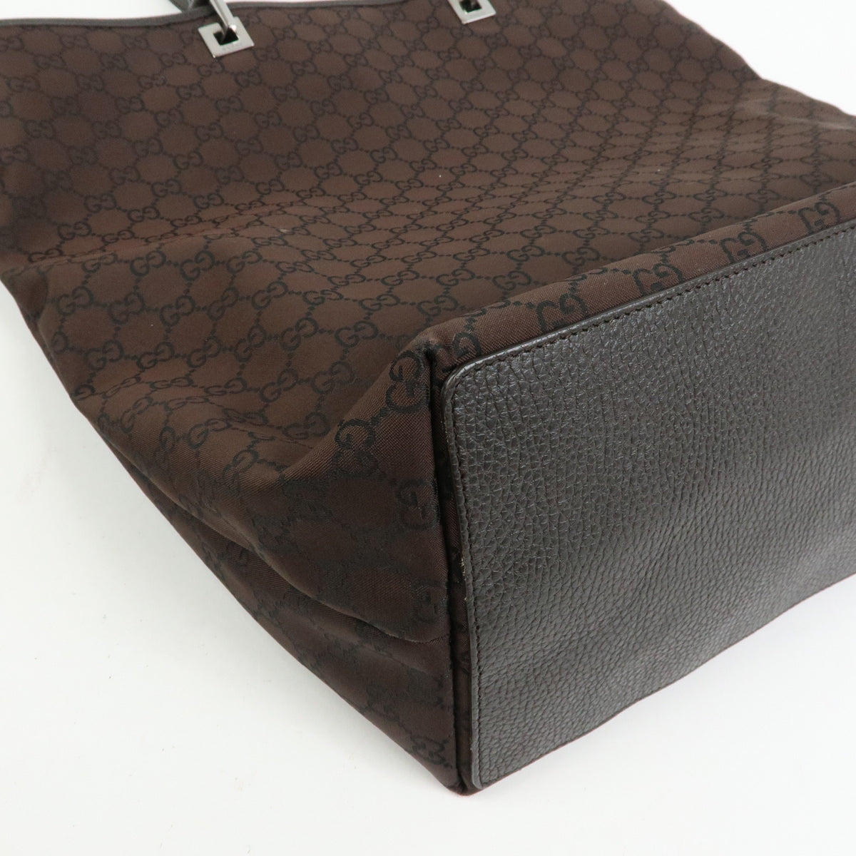 GUCCI GG Nylon Leather Tote Bag Shoulder Bag Brown 269123