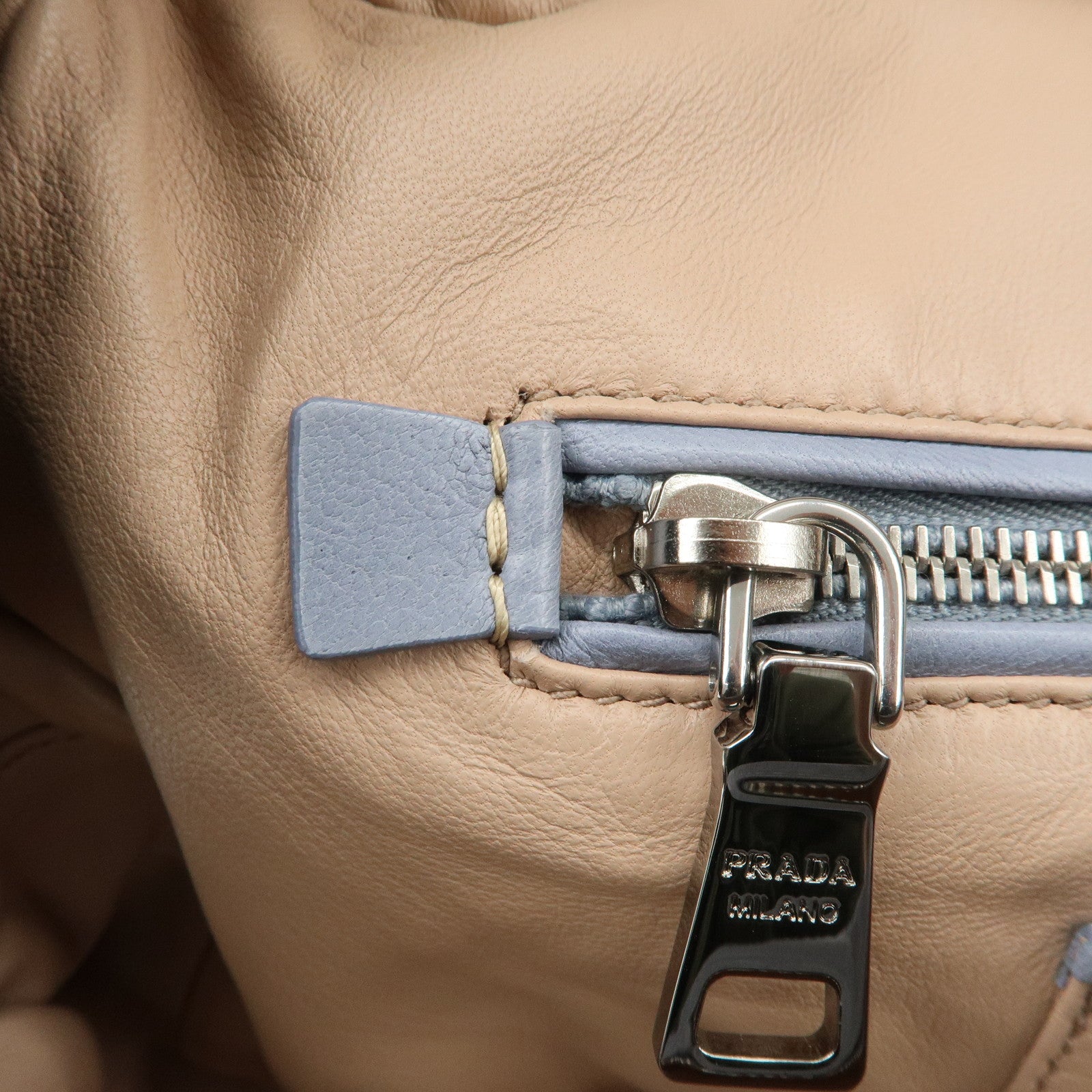 PRADA Logo Leather Shoulder Bag Hand Bag Blue BL094F Used