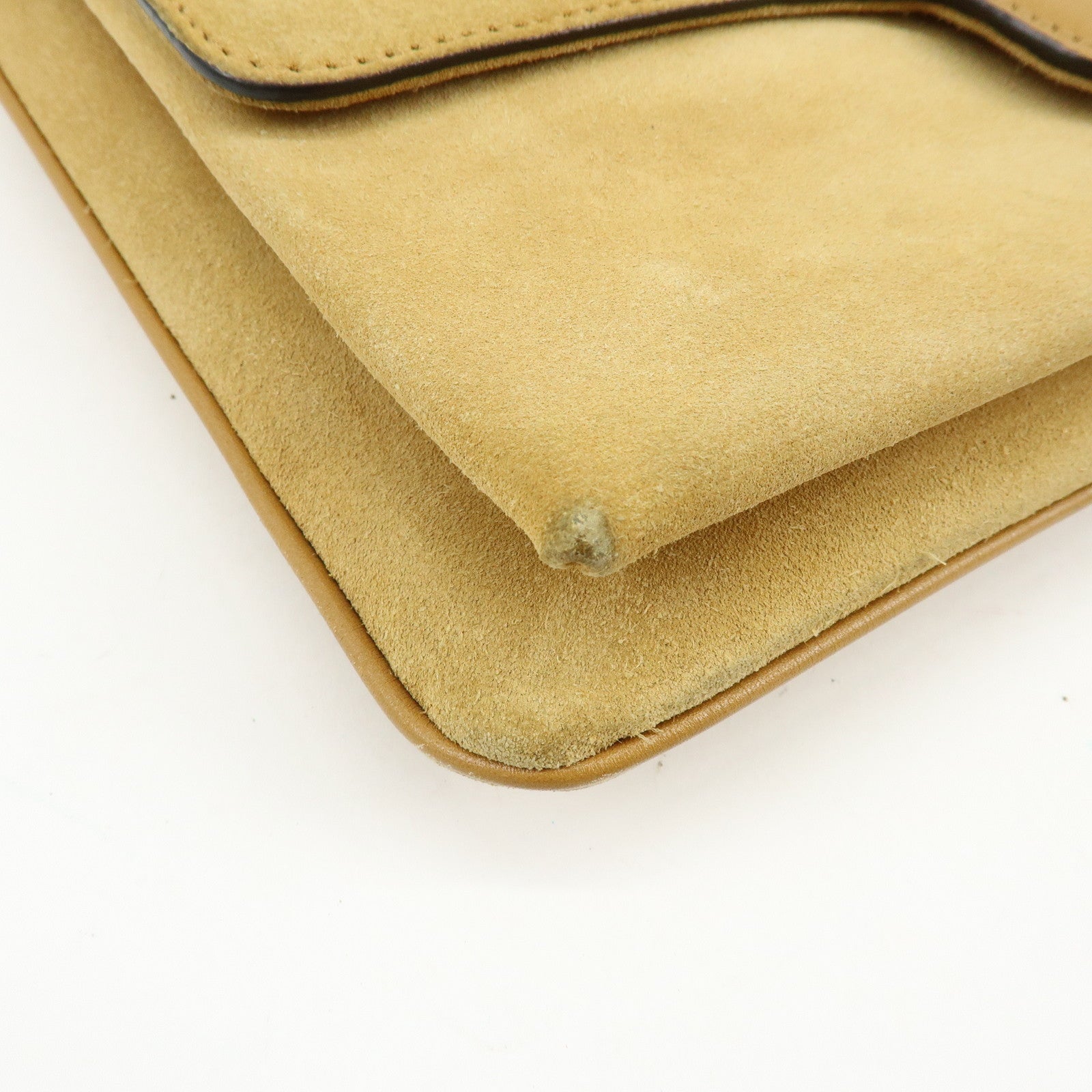 GUCCI Arli Double G Suede Leather Shoulder Crossbody Bag Beige Brown