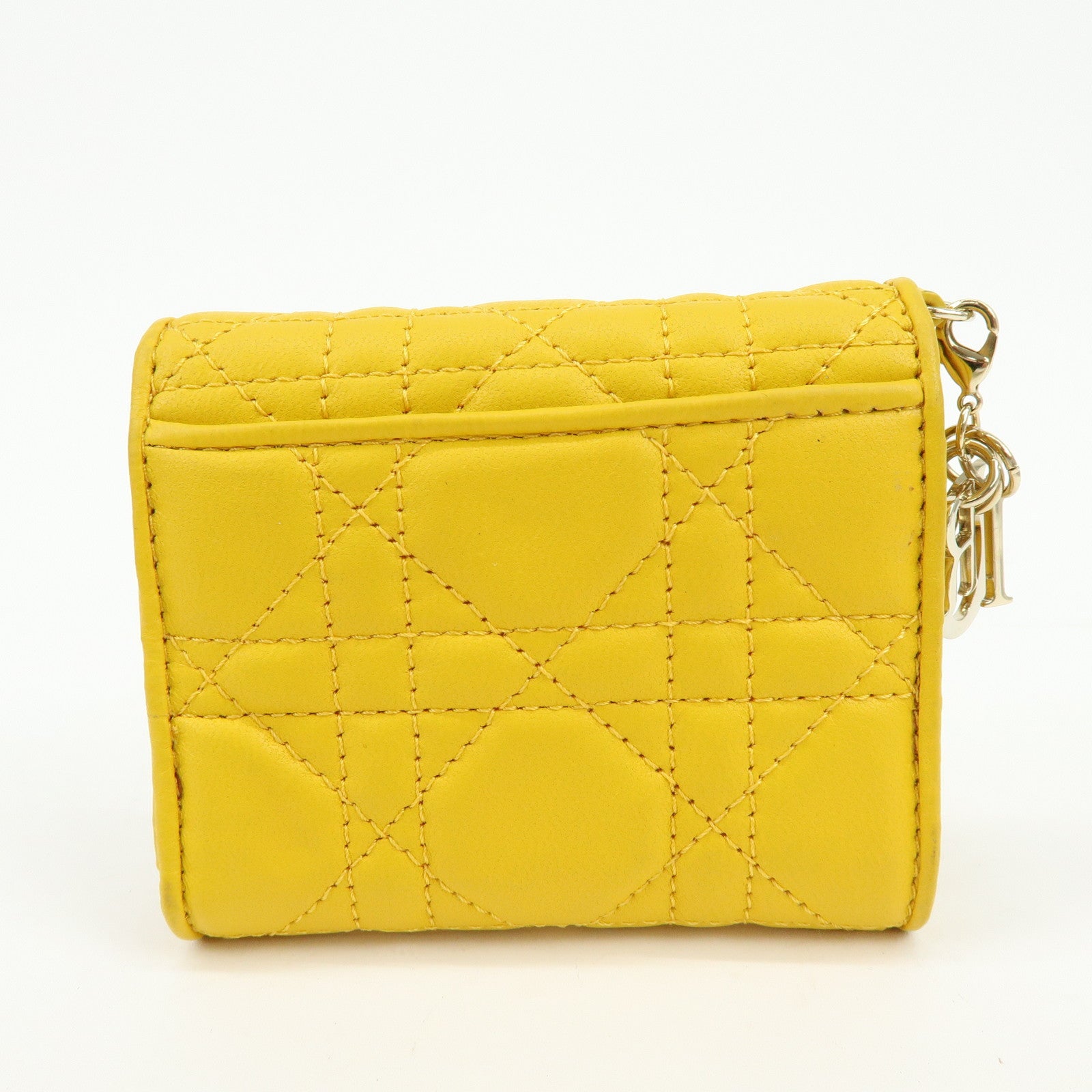 Christian Dior Lady Dior Cannage Leather Lotus Compact Wallet Yellow