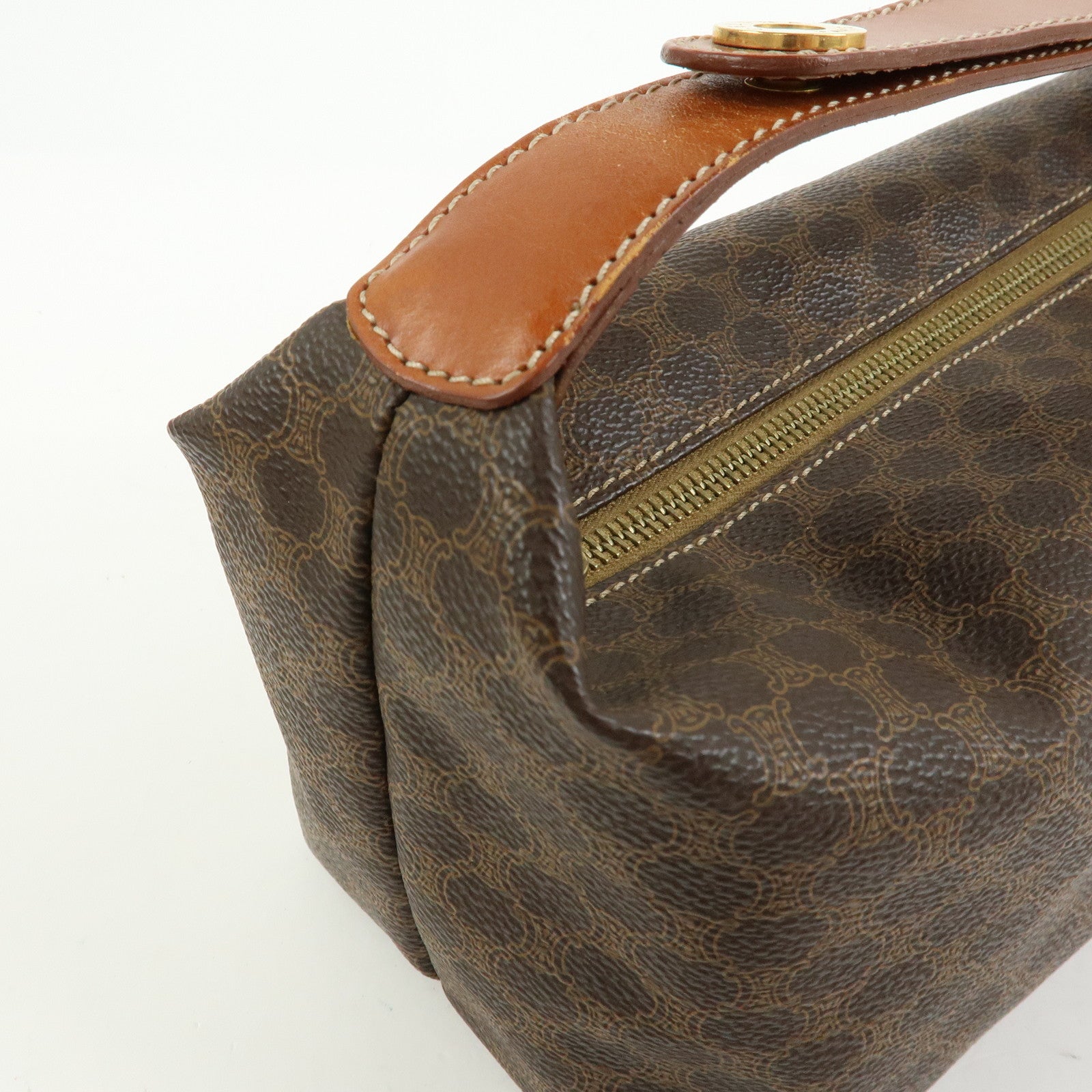CELINE Macadam PVC Leather Hand Bag Cosmetic Pouch Brown