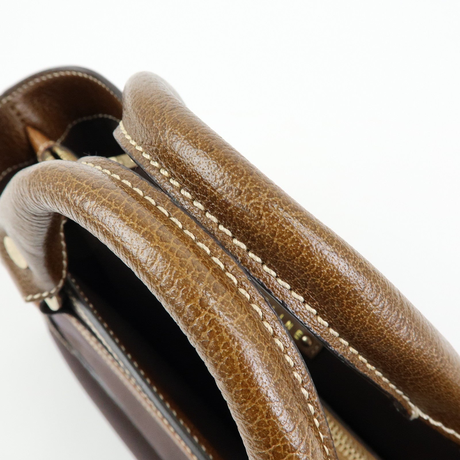 CELINE Boogie Bag Canvas Leather Hand Bag Tote Bag Brown