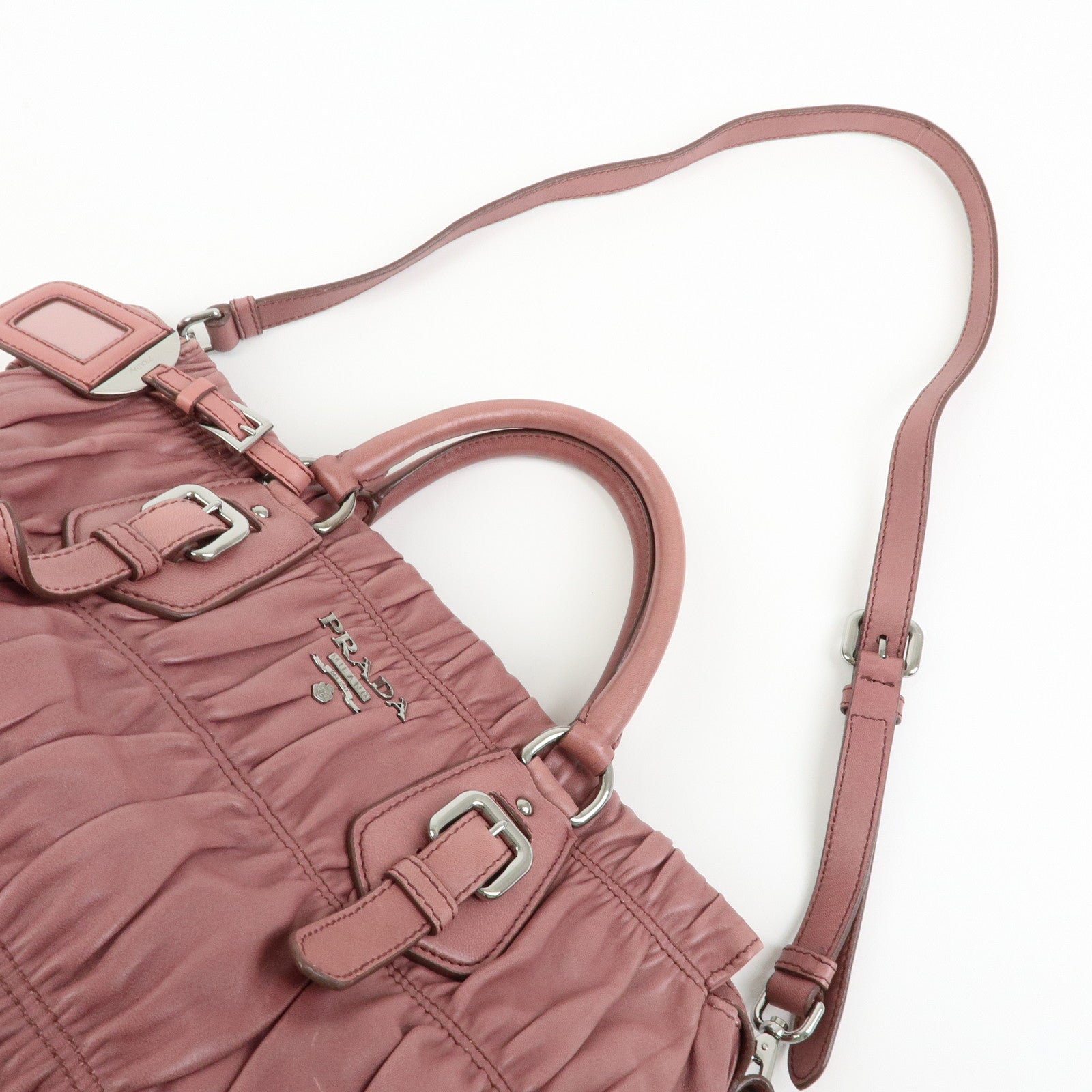 PRADA Logo Nappa Leather 2Way Bag Hand Bag Shoulder Bag Pink