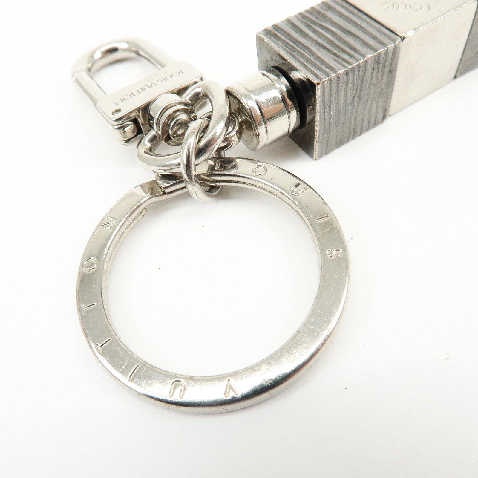 Louis Vuitton Porte Cles Cube Bag Key Charm Silver Gray M67142