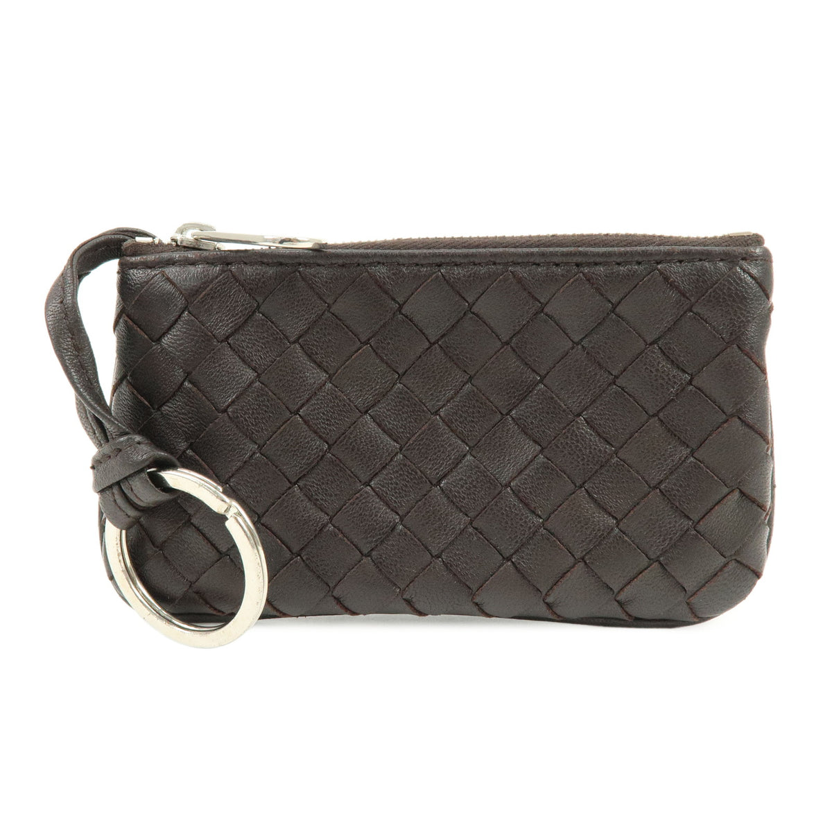 BOTTEGA VENETA Intrecciato Lamb Skin Leather Coin Case Brown 114075