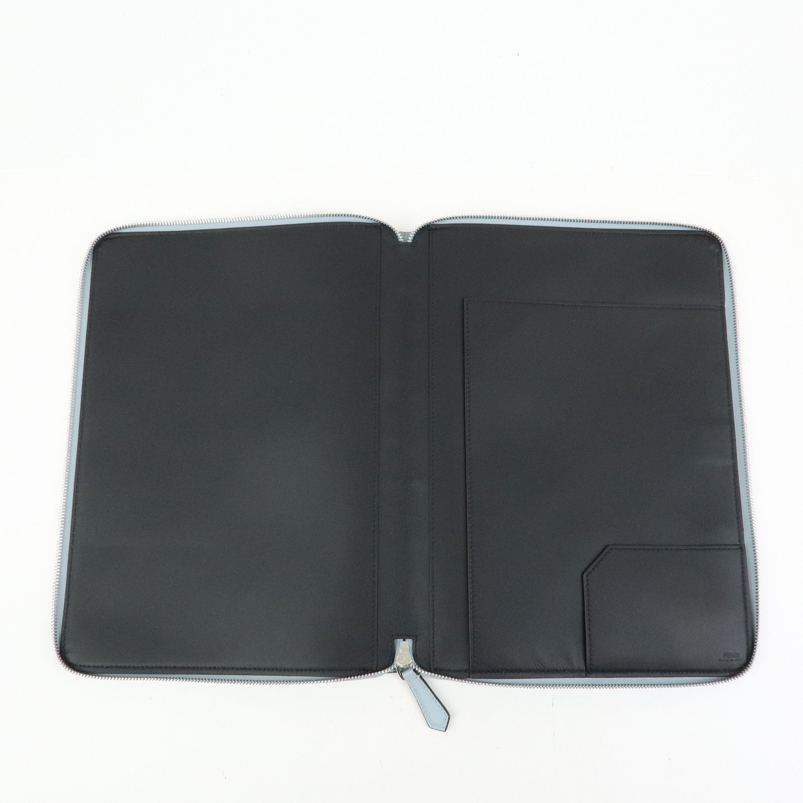 FENDI Leather Clutch Bag Document Case Flat Pouch Light Blue 7N0167
