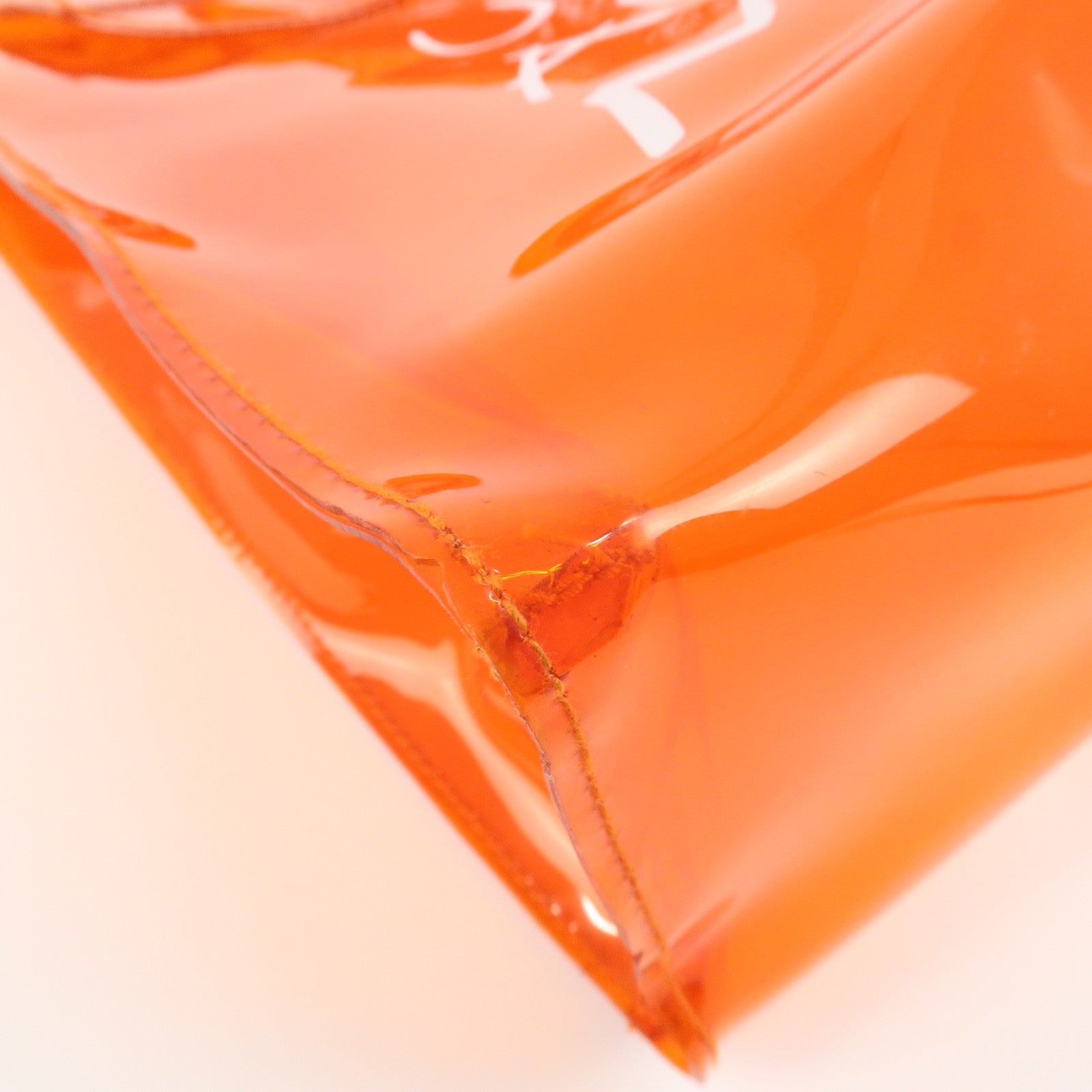 HERMES Vinyl Kelly Hand Bag Clear Orange Gold Hardware Used